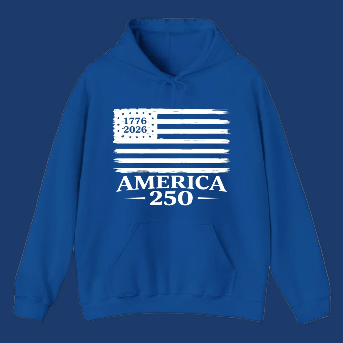 America 250th anniversary design with distressed flag and bold text.
