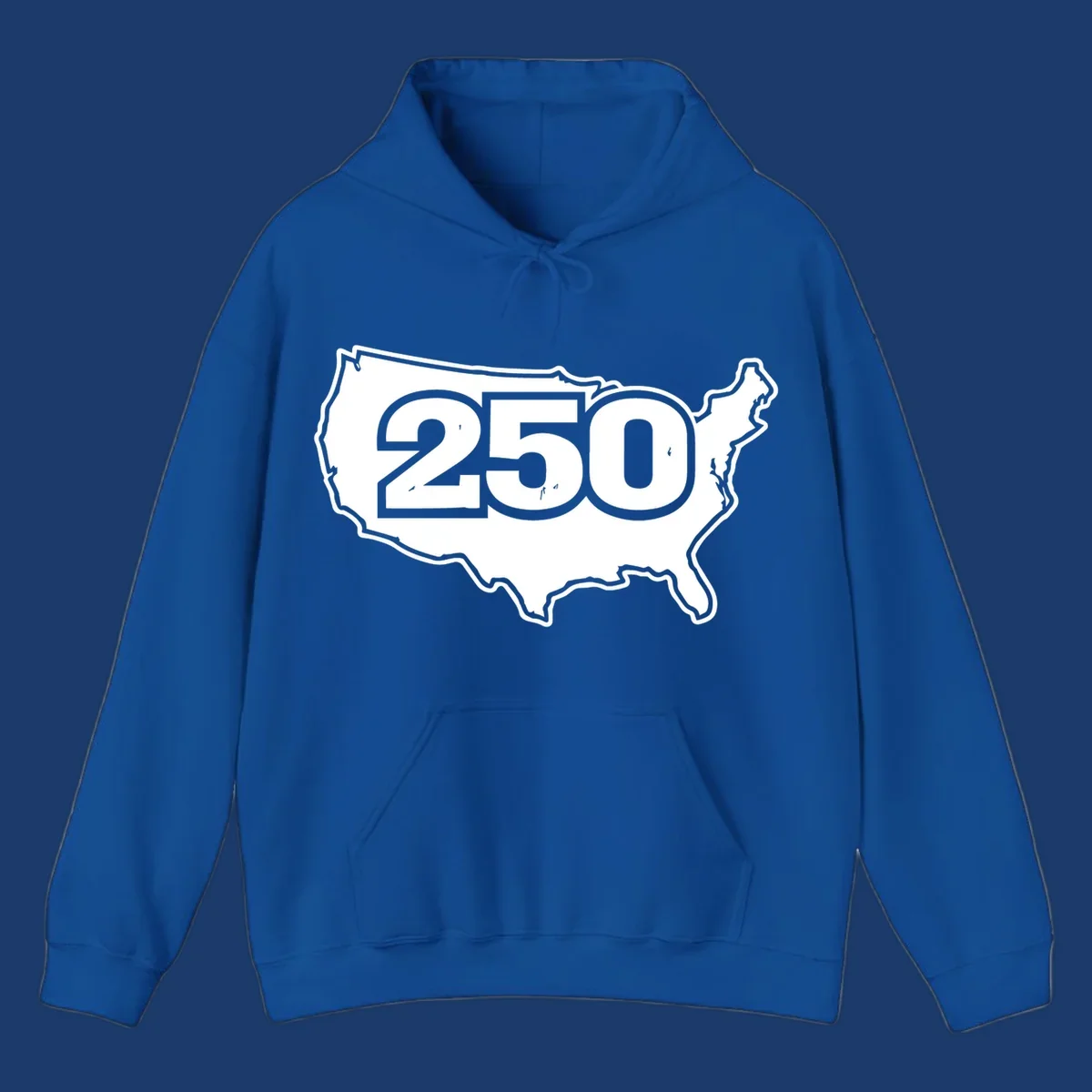 America 250th anniversary celebration design featuring the number 250 over a USA map.