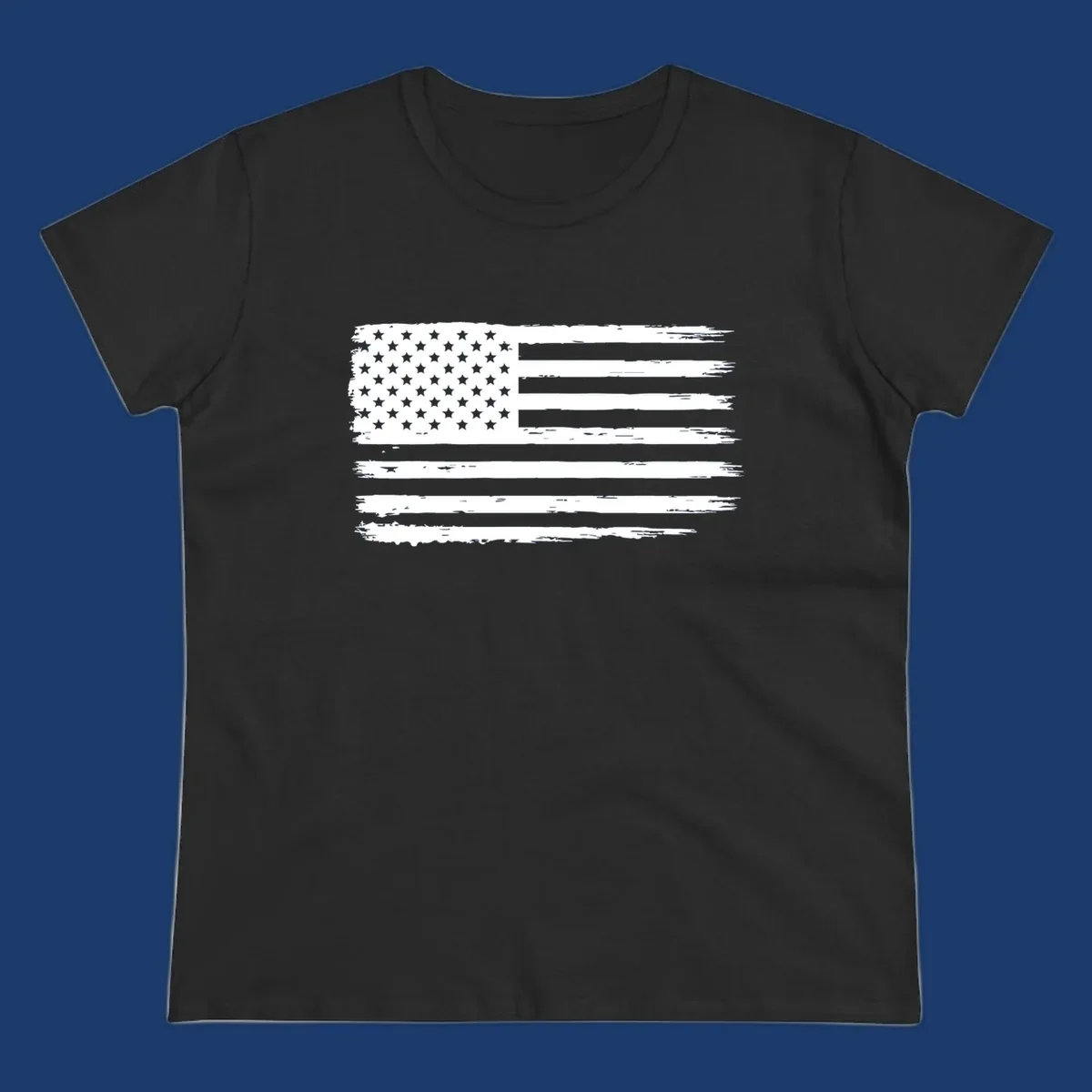Distressed American flag graphic for bold event merch and party shirts.