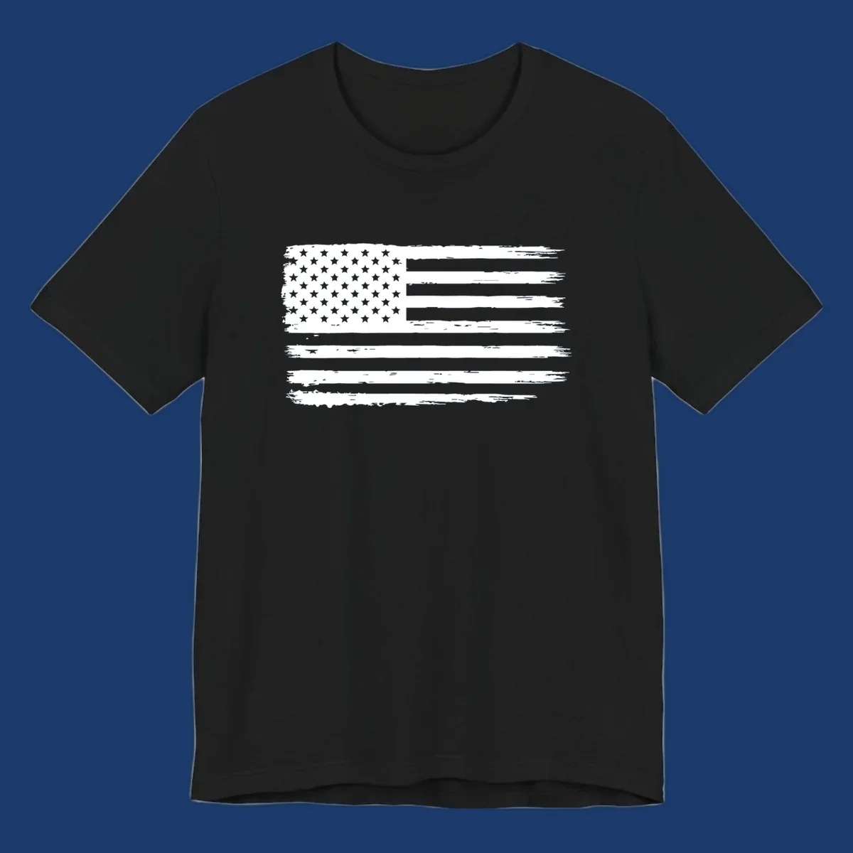 Distressed American flag graphic for bold event merch and party shirts.