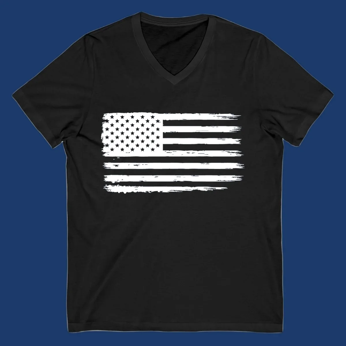 Distressed American flag graphic for bold event merch and party shirts.