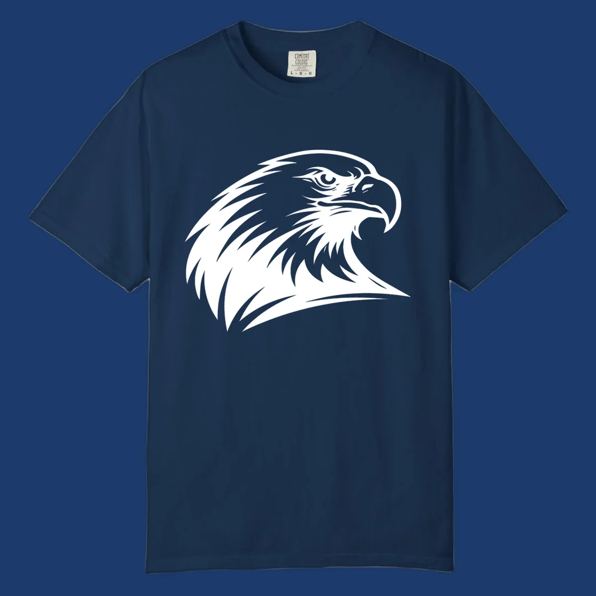 Bold illustration of an american eagle head in profile, representing american eagle spirit.