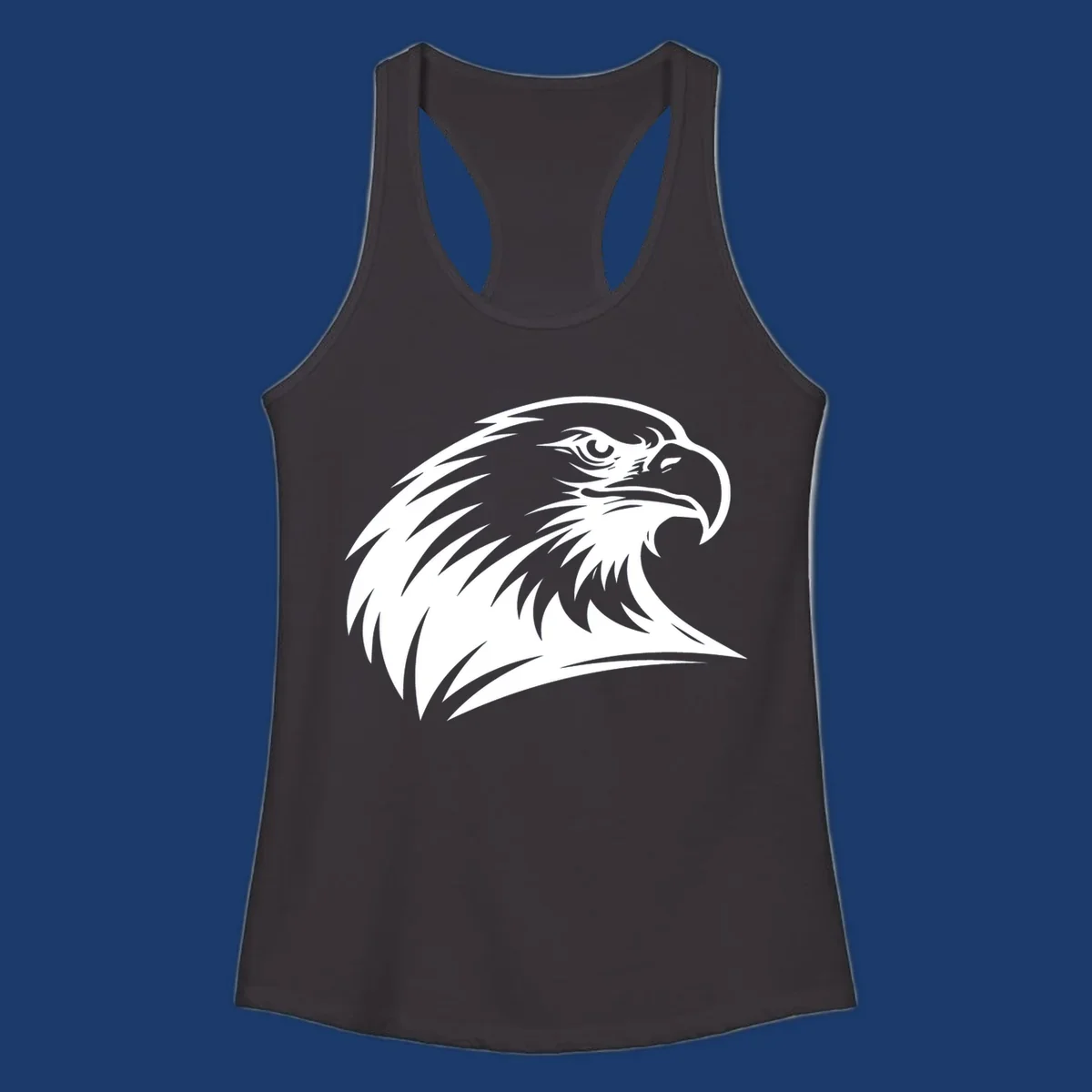 Bold illustration of an american eagle head in profile, representing american eagle spirit.
