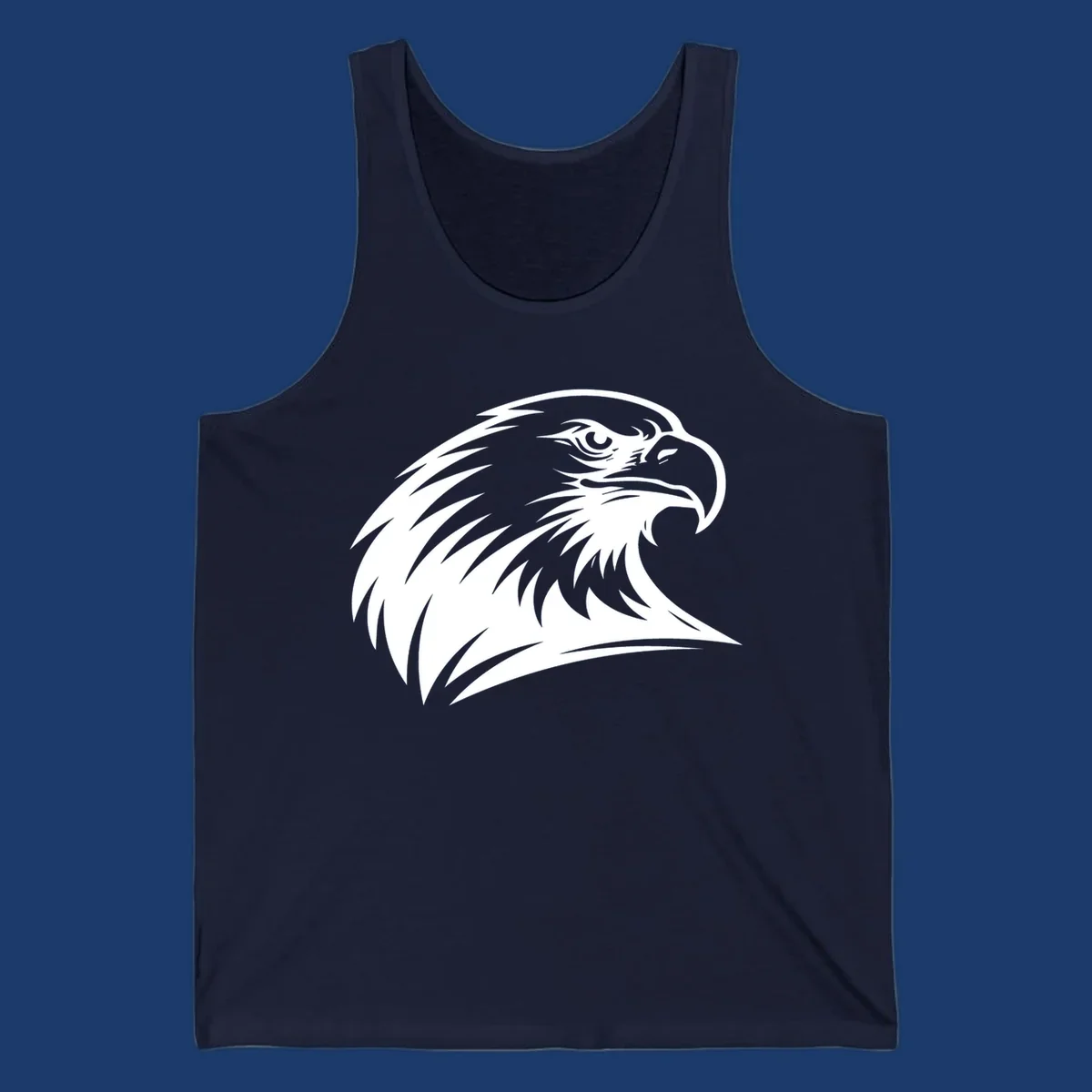 Bold illustration of an american eagle head in profile, representing american eagle spirit.