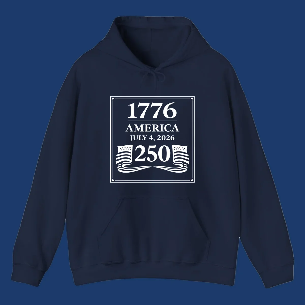 America 250th anniversary design with text and flags
