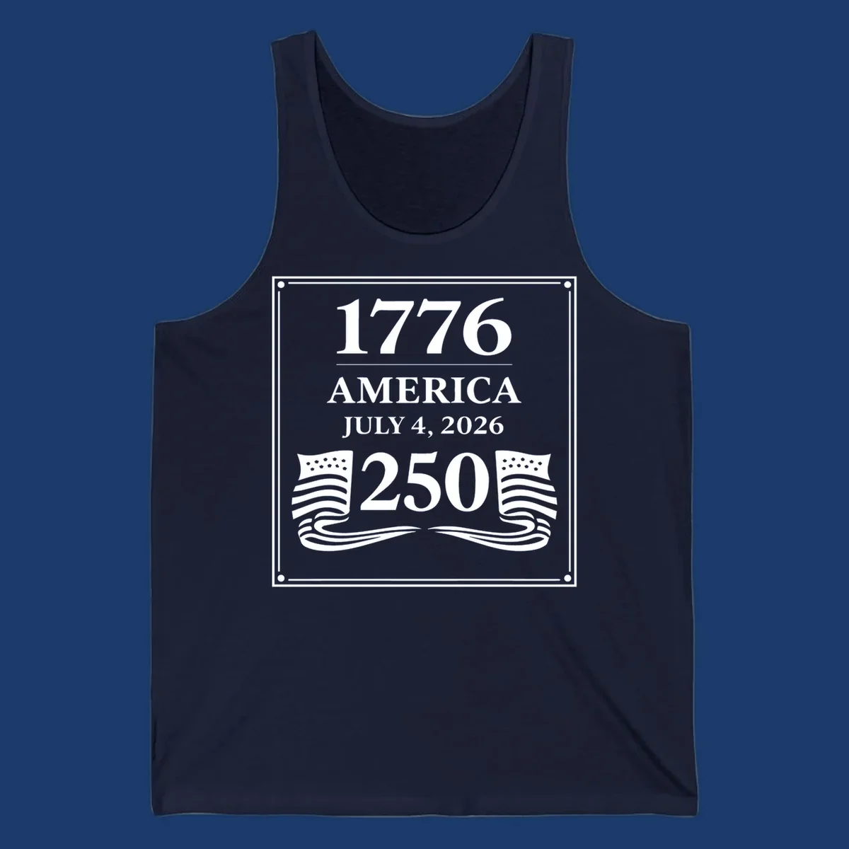 America 250th anniversary design with text and flags