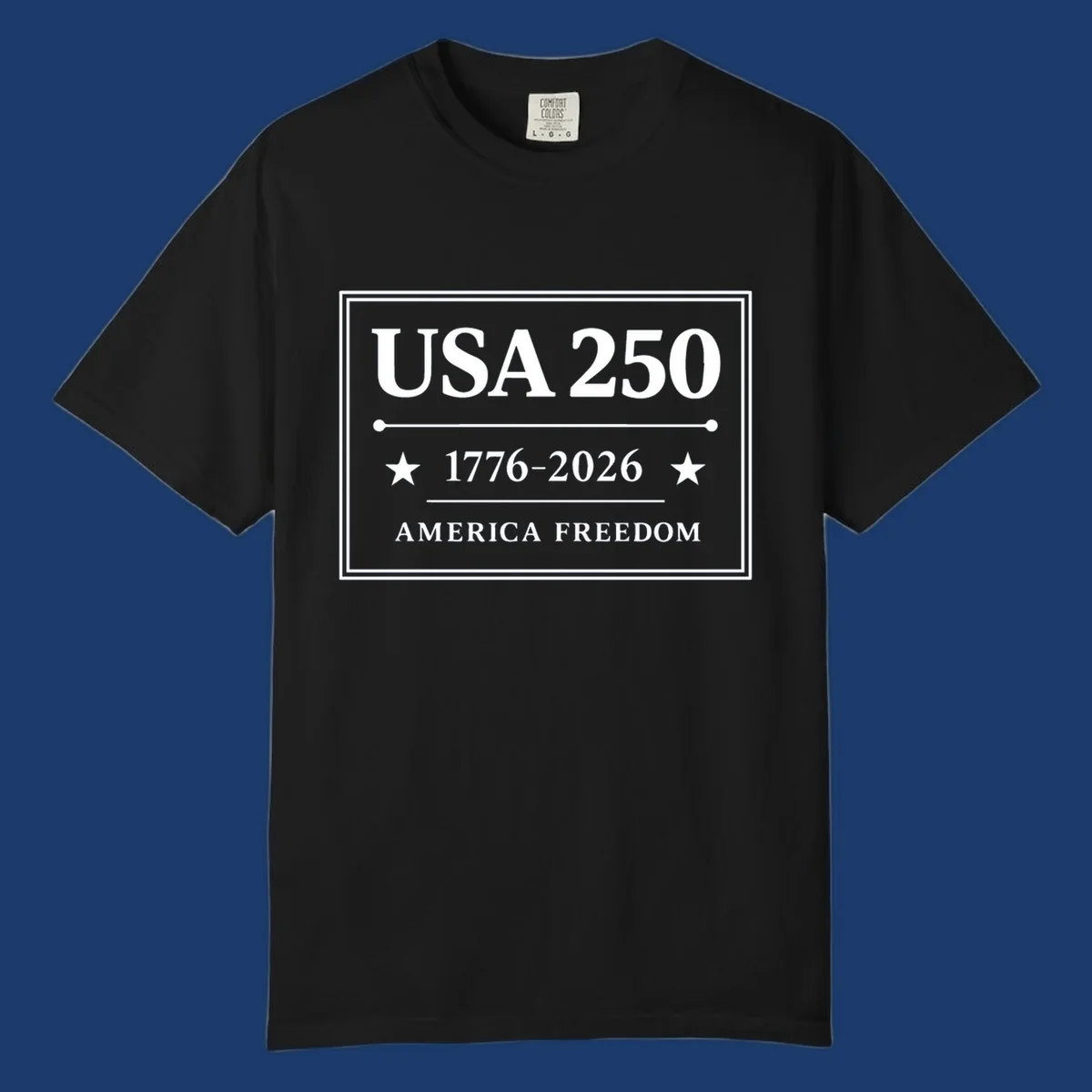 USA 250th anniversary design with text USA 250, 1776-2026, and AMERICA FREEDOM.