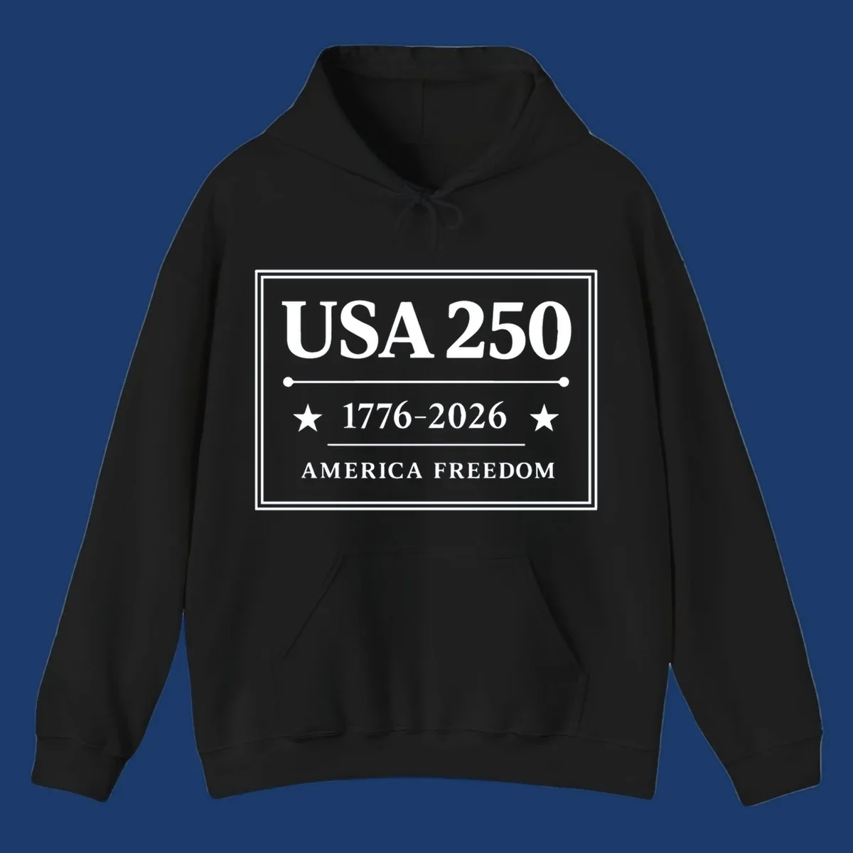 USA 250th anniversary design with text USA 250, 1776-2026, and AMERICA FREEDOM.