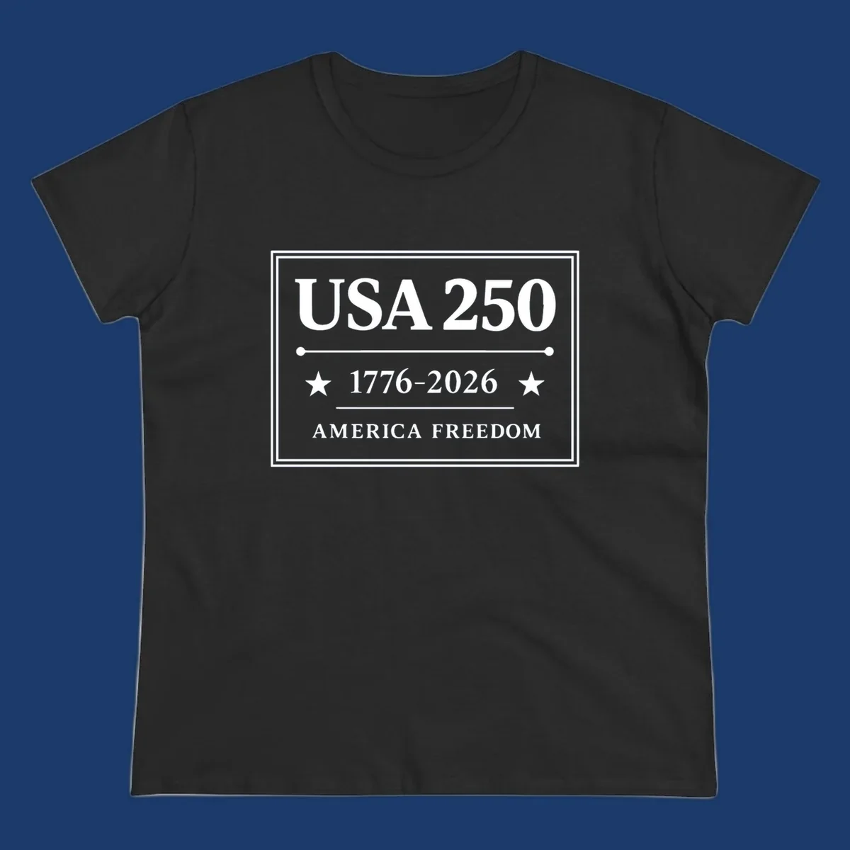 USA 250th anniversary design with text USA 250, 1776-2026, and AMERICA FREEDOM.