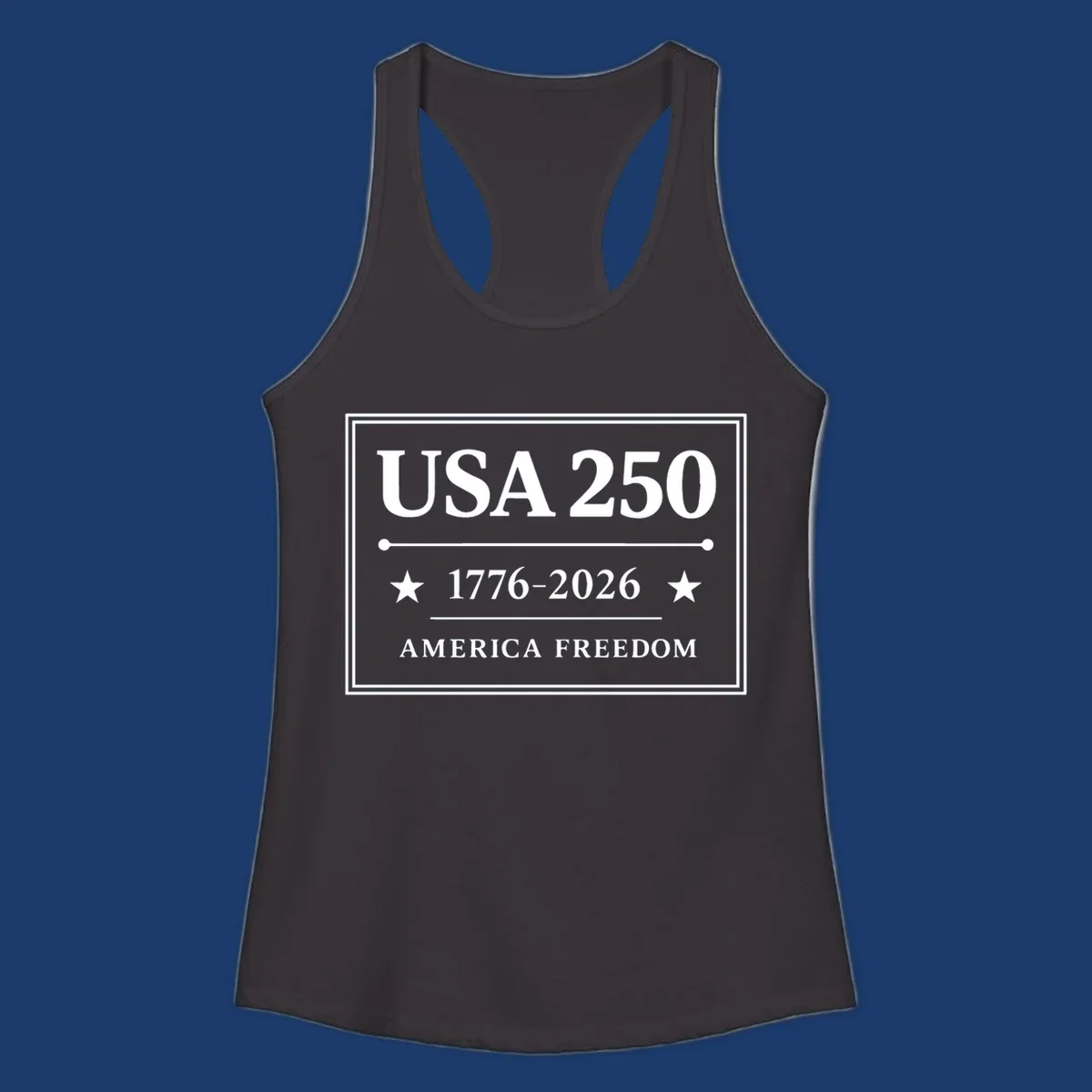 USA 250th anniversary design with text USA 250, 1776-2026, and AMERICA FREEDOM.