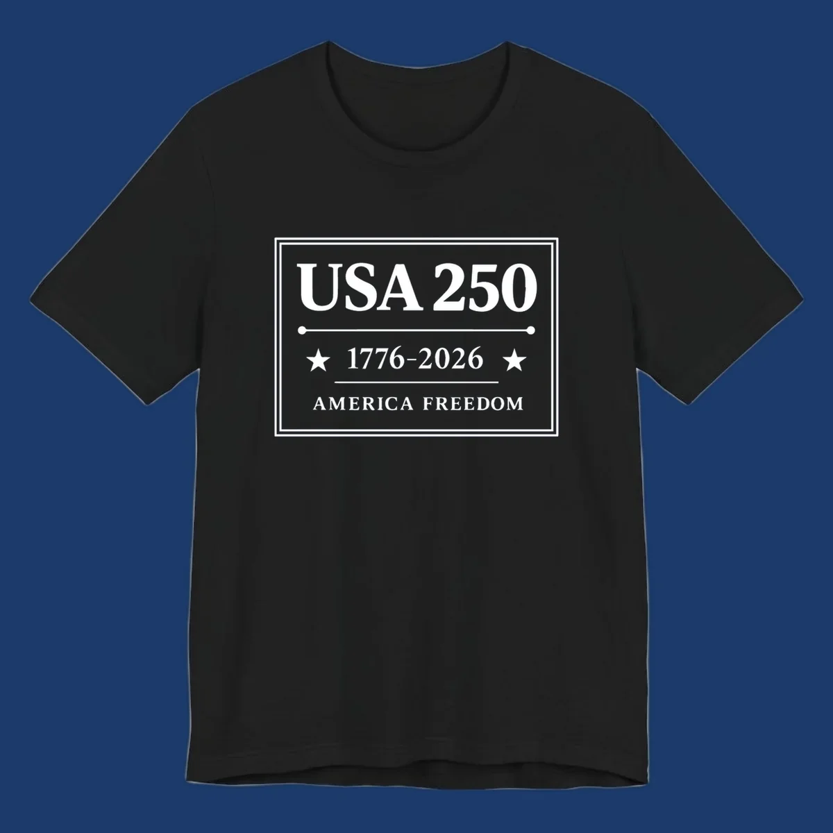 USA 250th anniversary design with text USA 250, 1776-2026, and AMERICA FREEDOM.