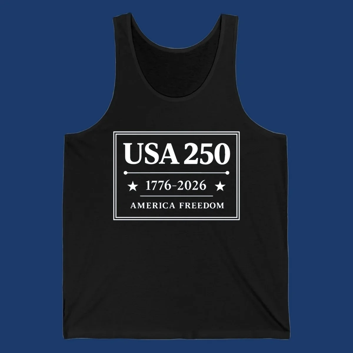 USA 250th anniversary design with text USA 250, 1776-2026, and AMERICA FREEDOM.