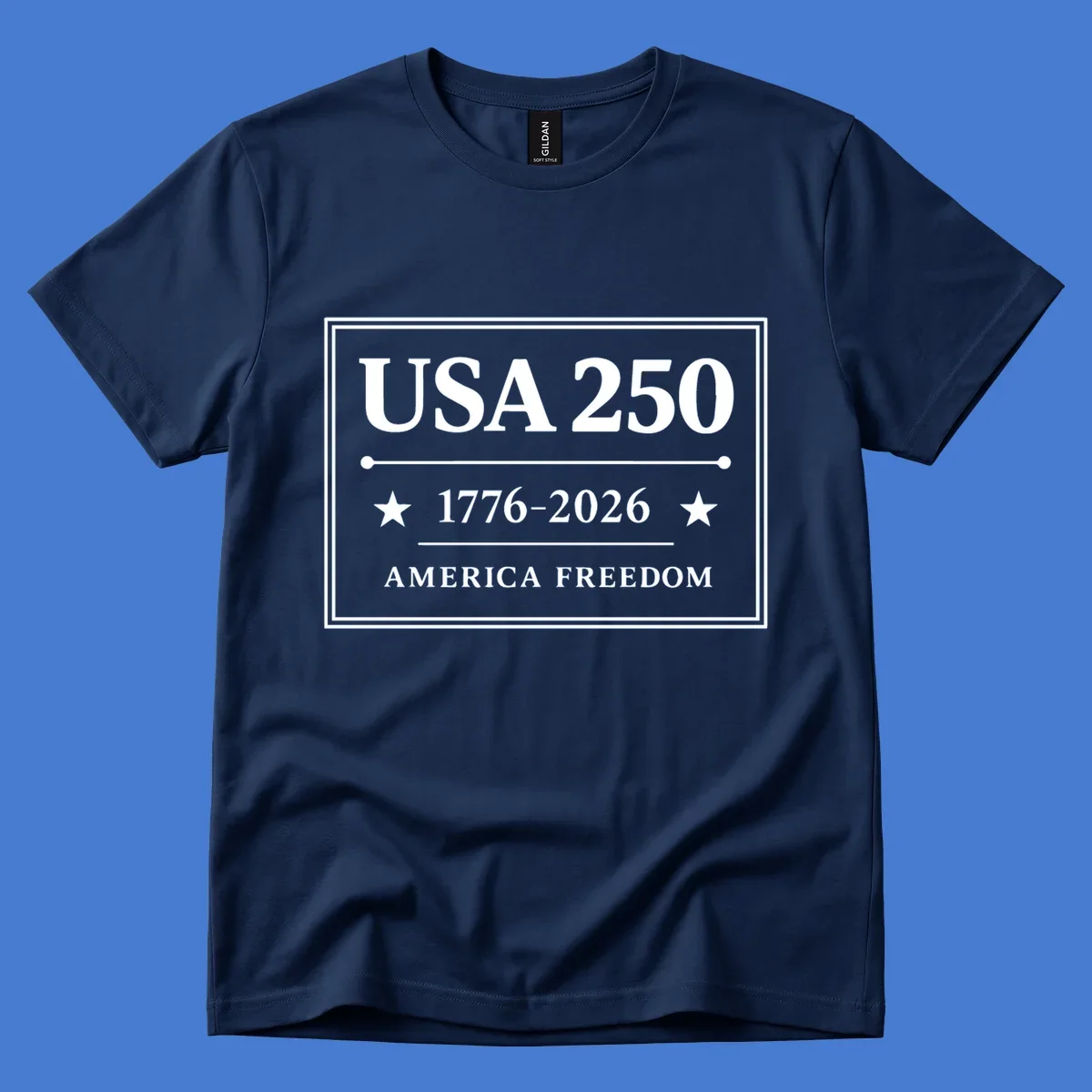 USA 250th anniversary design with text USA 250, 1776-2026, and AMERICA FREEDOM.