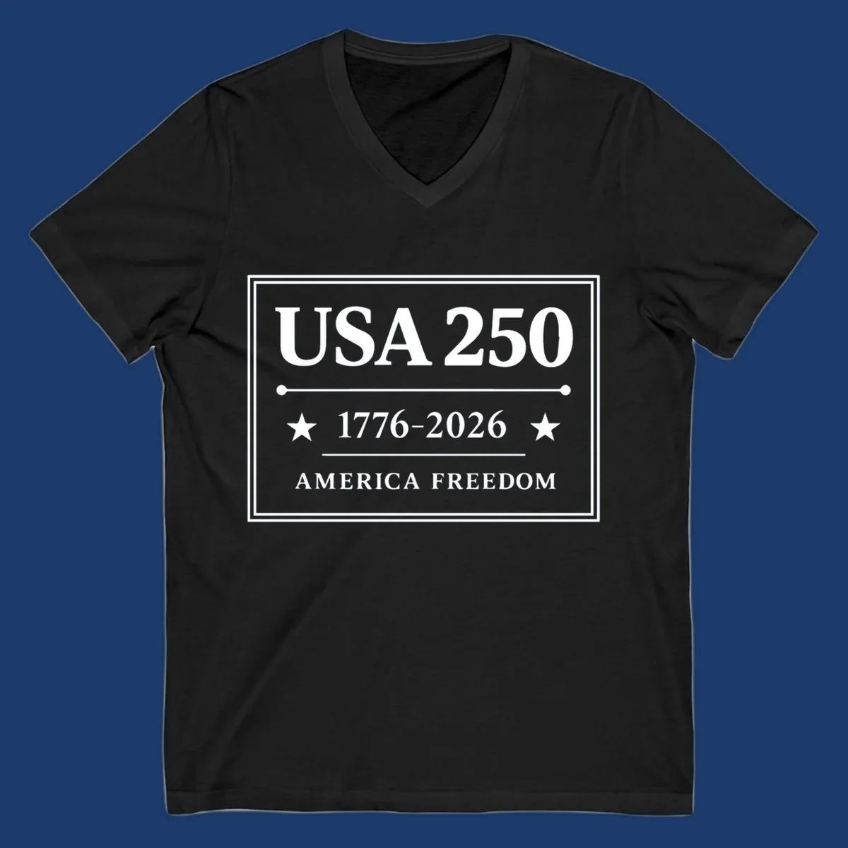 USA 250th anniversary design with text USA 250, 1776-2026, and AMERICA FREEDOM.