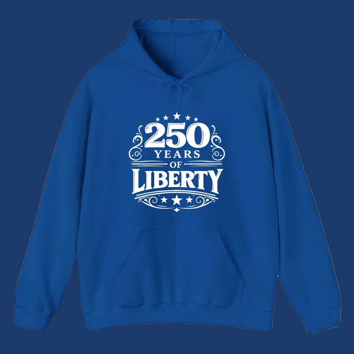 Bold typography design celebrating 250 years of liberty with stars and decorative elements.