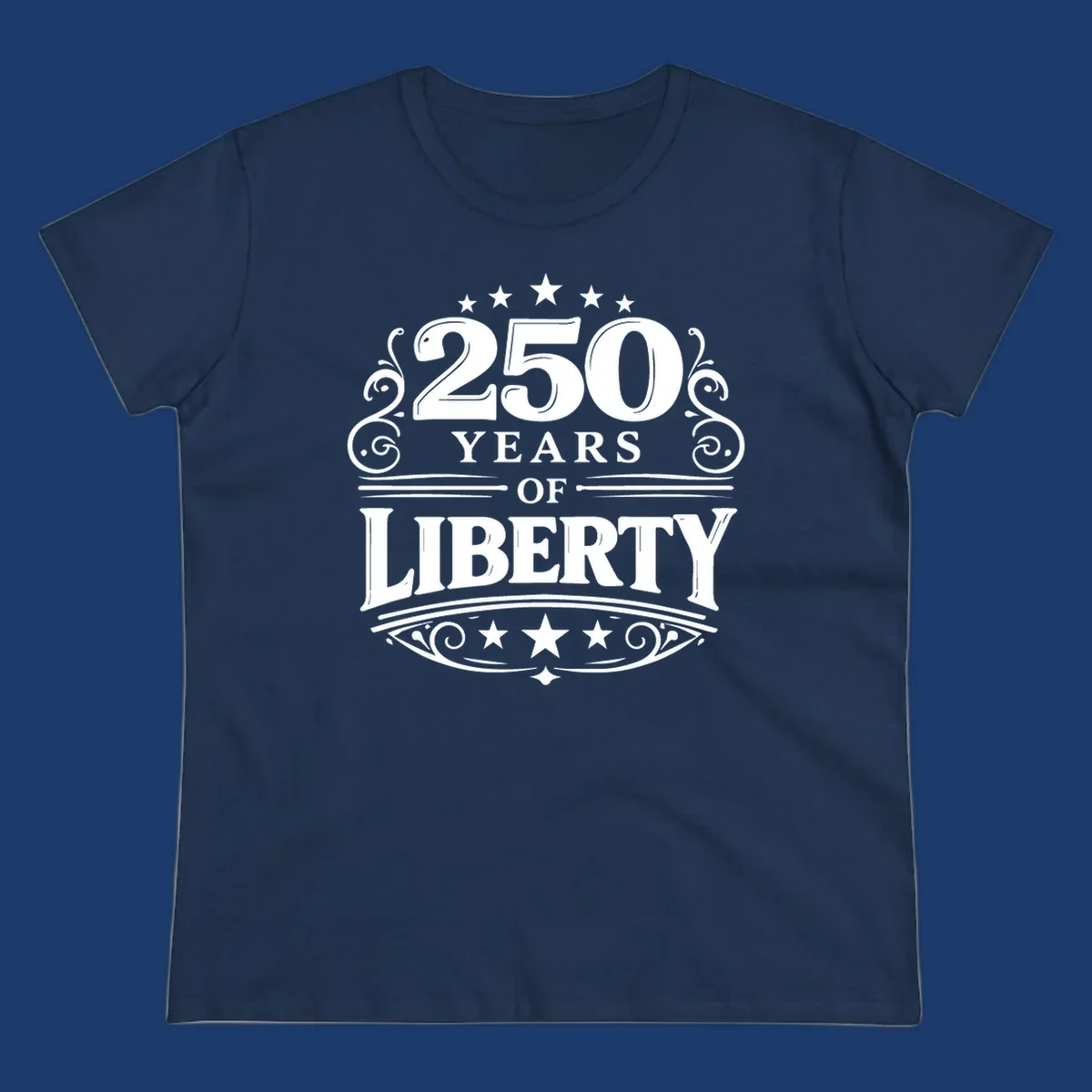 Bold typography design celebrating 250 years of liberty with stars and decorative elements.