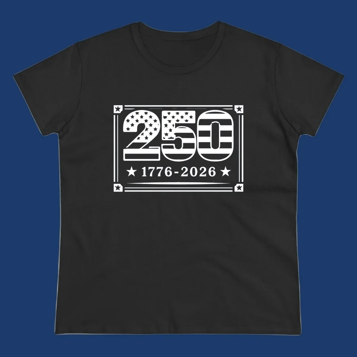 America 250th anniversary design with flag elements and dates 1776-2026.