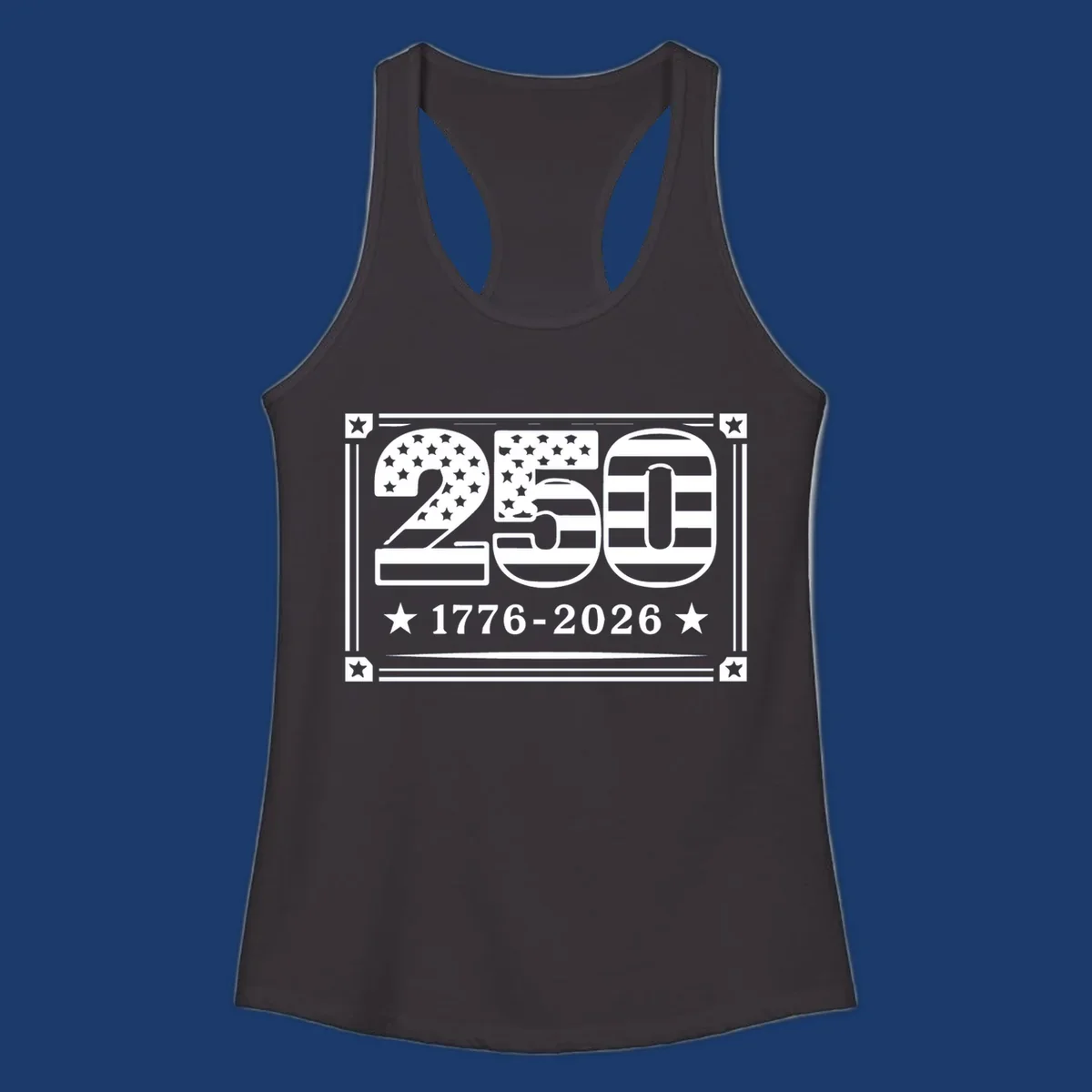 America 250th anniversary design with flag elements and dates 1776-2026.