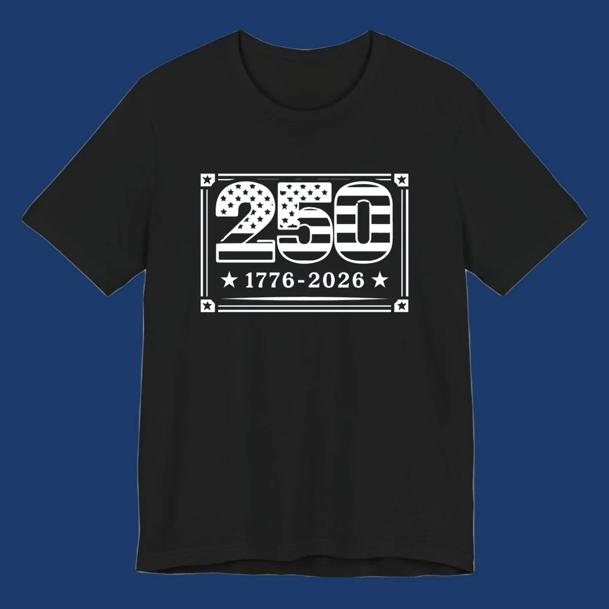 America 250th anniversary design with flag elements and dates 1776-2026.