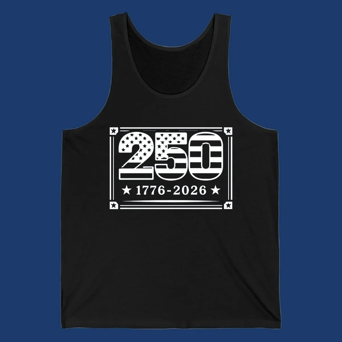 America 250th anniversary design with flag elements and dates 1776-2026.