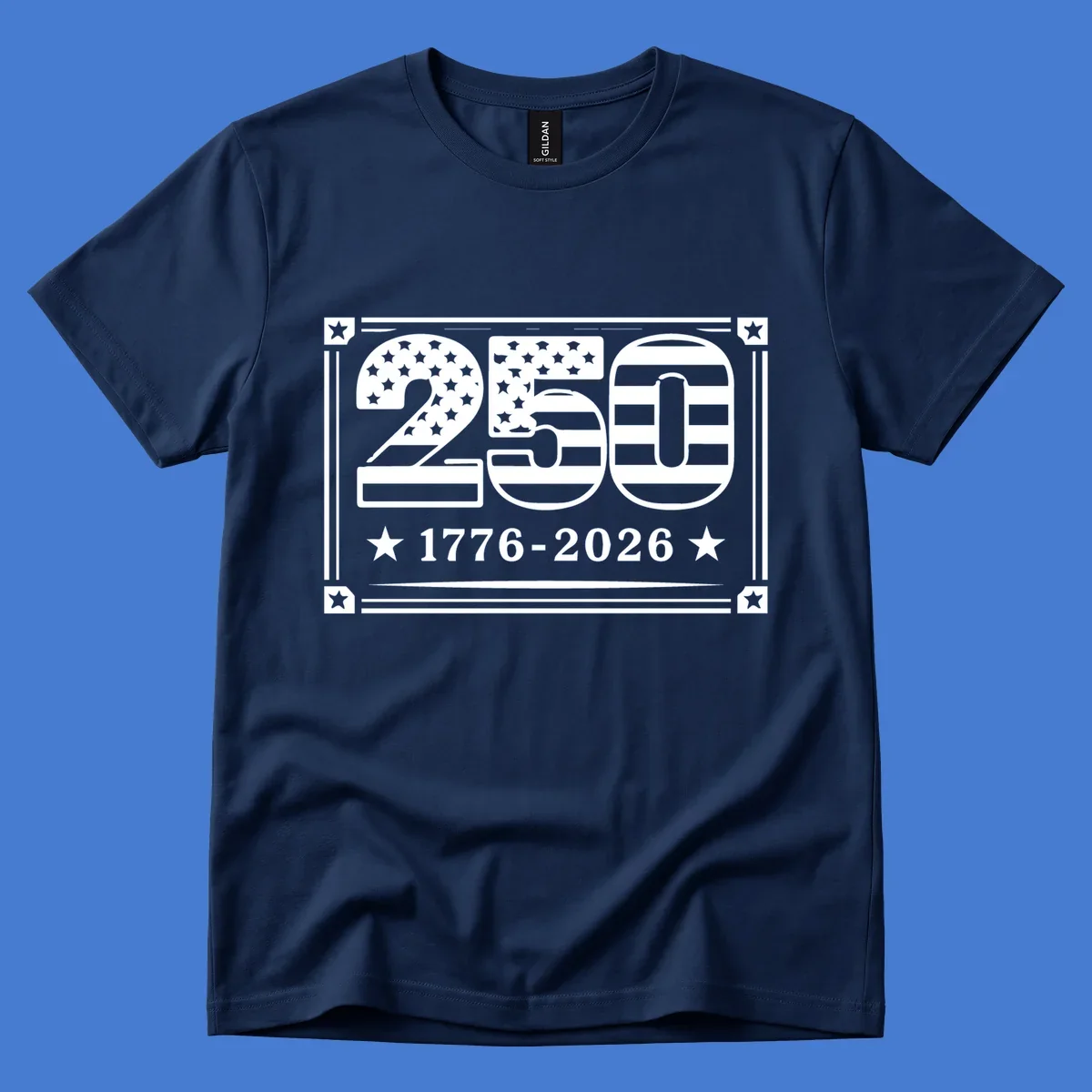 America 250th anniversary design with flag elements and dates 1776-2026.
