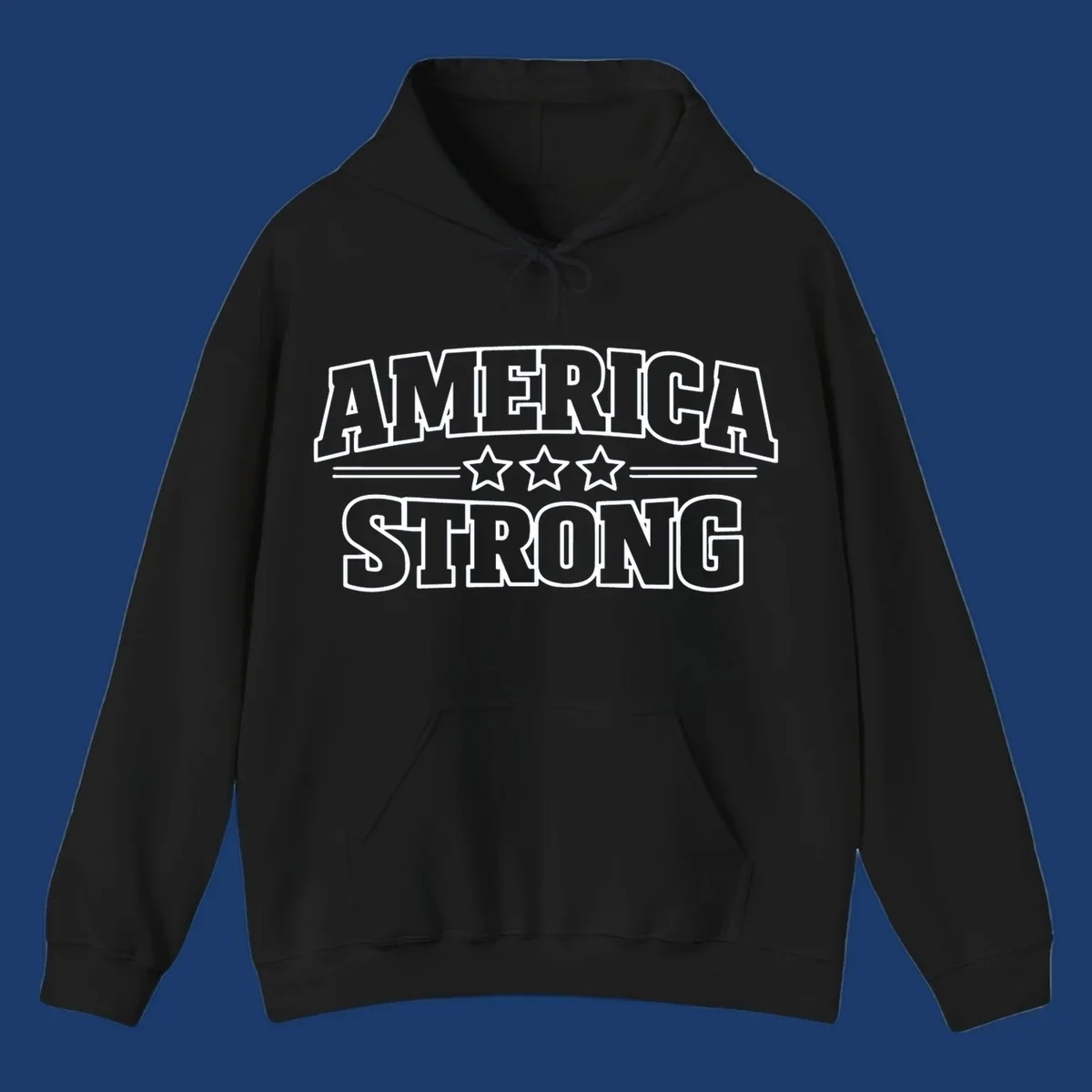America Strong typography with stars, patriotic celebration design.