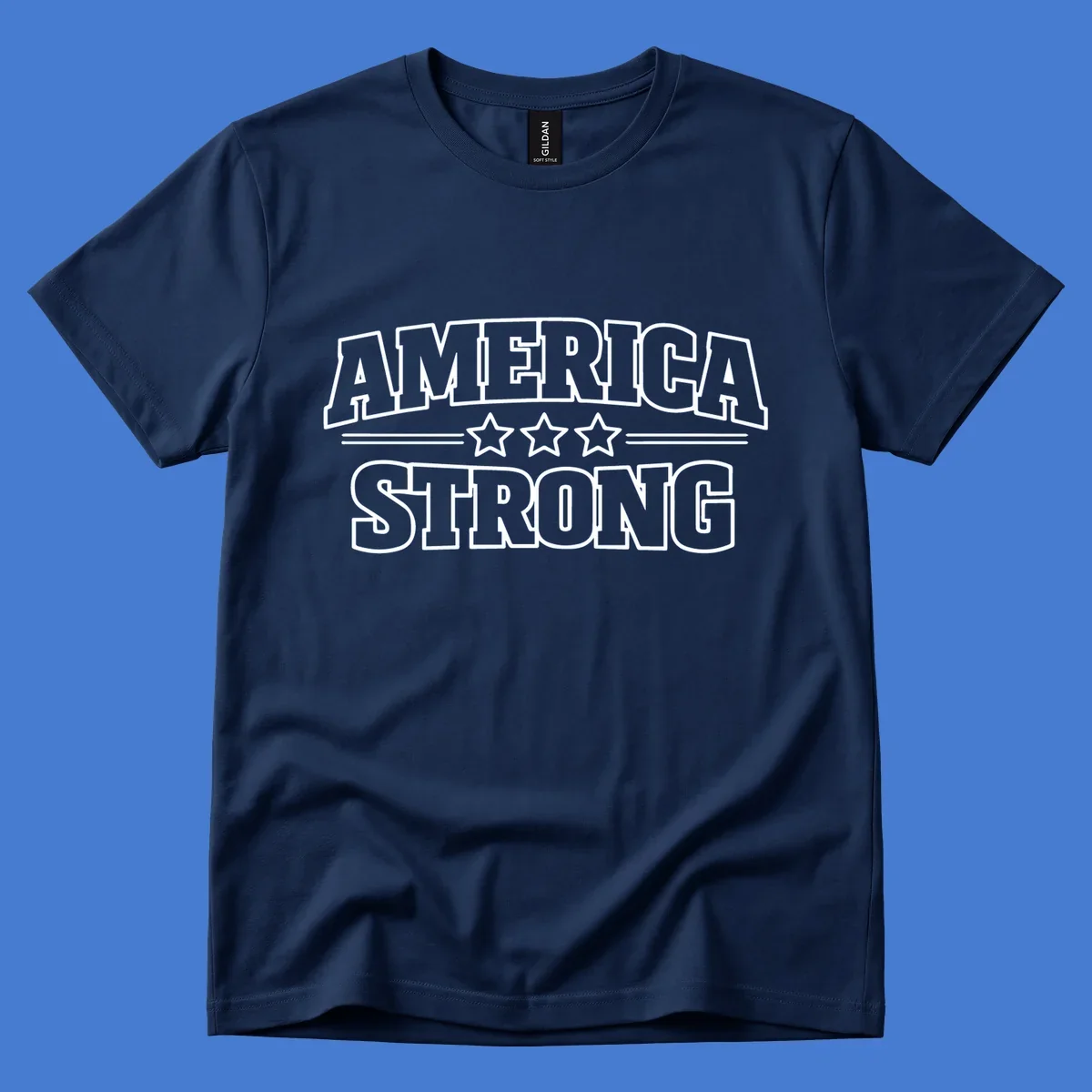America Strong typography with stars, patriotic celebration design.