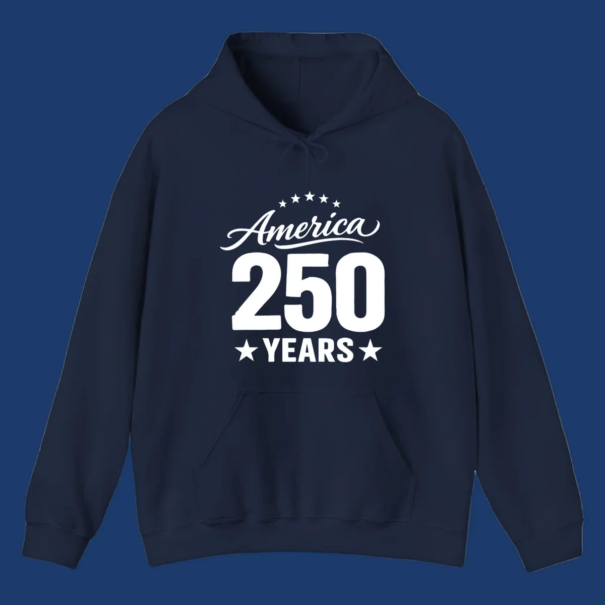 America 250 years text with stars, bold design for celebration.