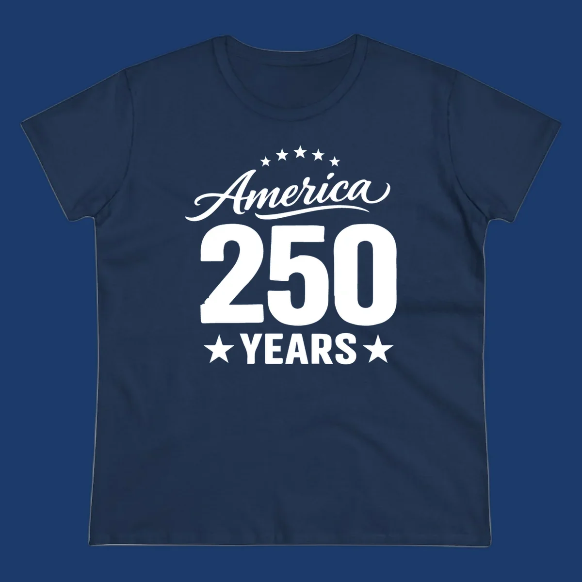 America 250 years text with stars, bold design for celebration.