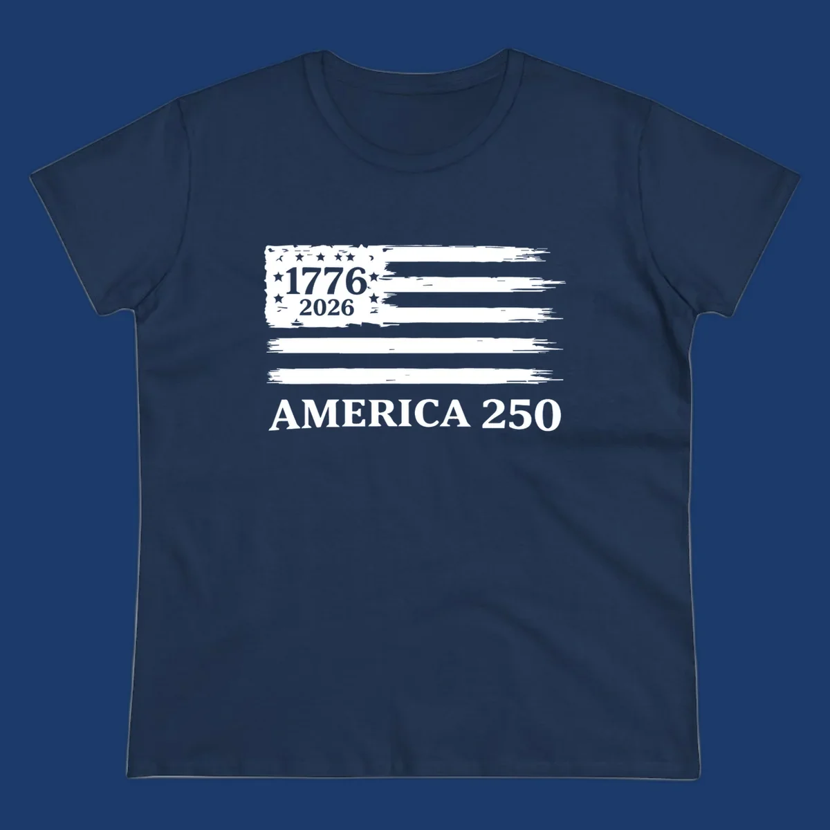 America 250th celebration distressed flag with 1776 and 2026 text.