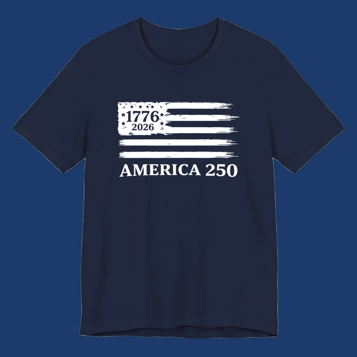 America 250th celebration distressed flag with 1776 and 2026 text.
