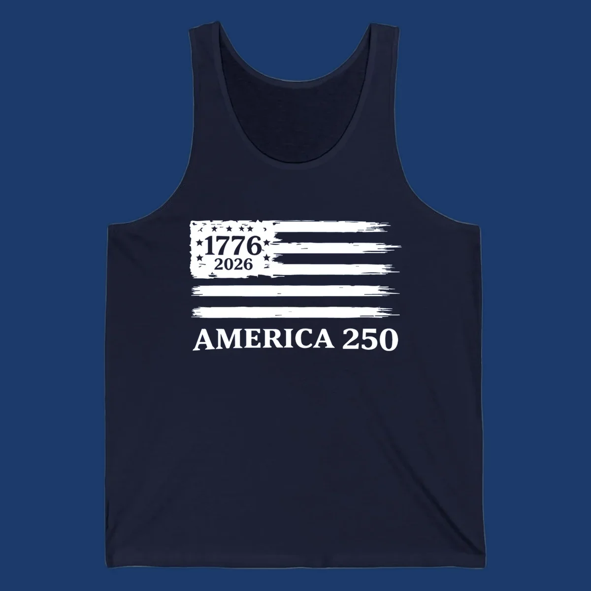 America 250th celebration distressed flag with 1776 and 2026 text.