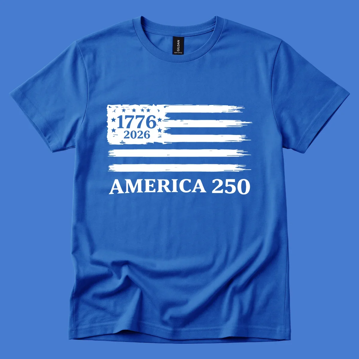 America 250th celebration distressed flag with 1776 and 2026 text.