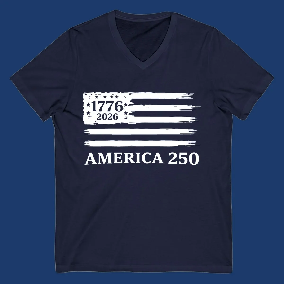 America 250th celebration distressed flag with 1776 and 2026 text.
