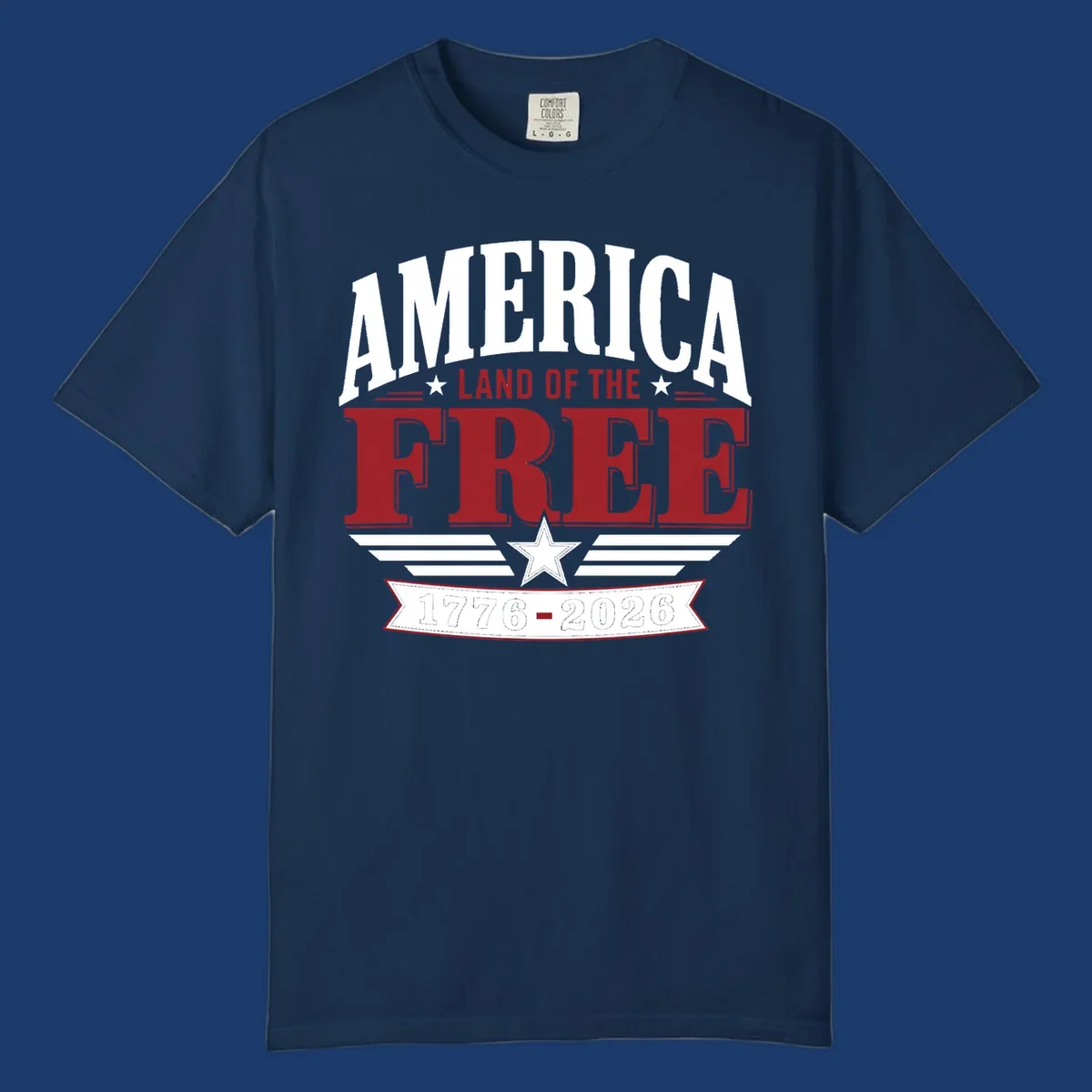 America 250th anniversary typography with stars and stripes.