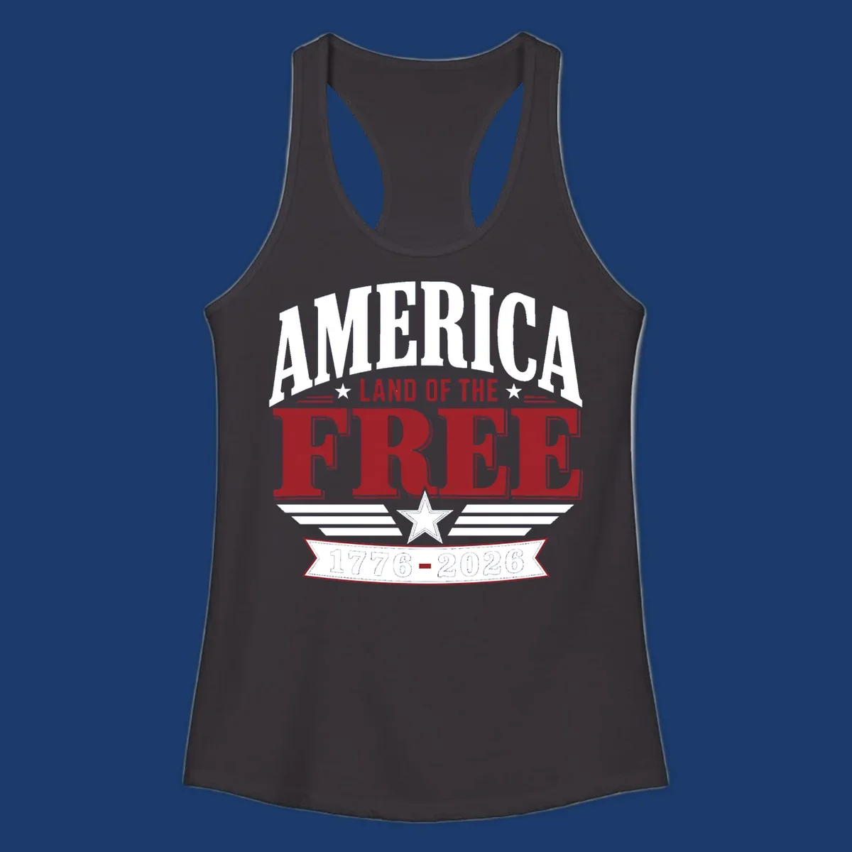 America 250th anniversary typography with stars and stripes.