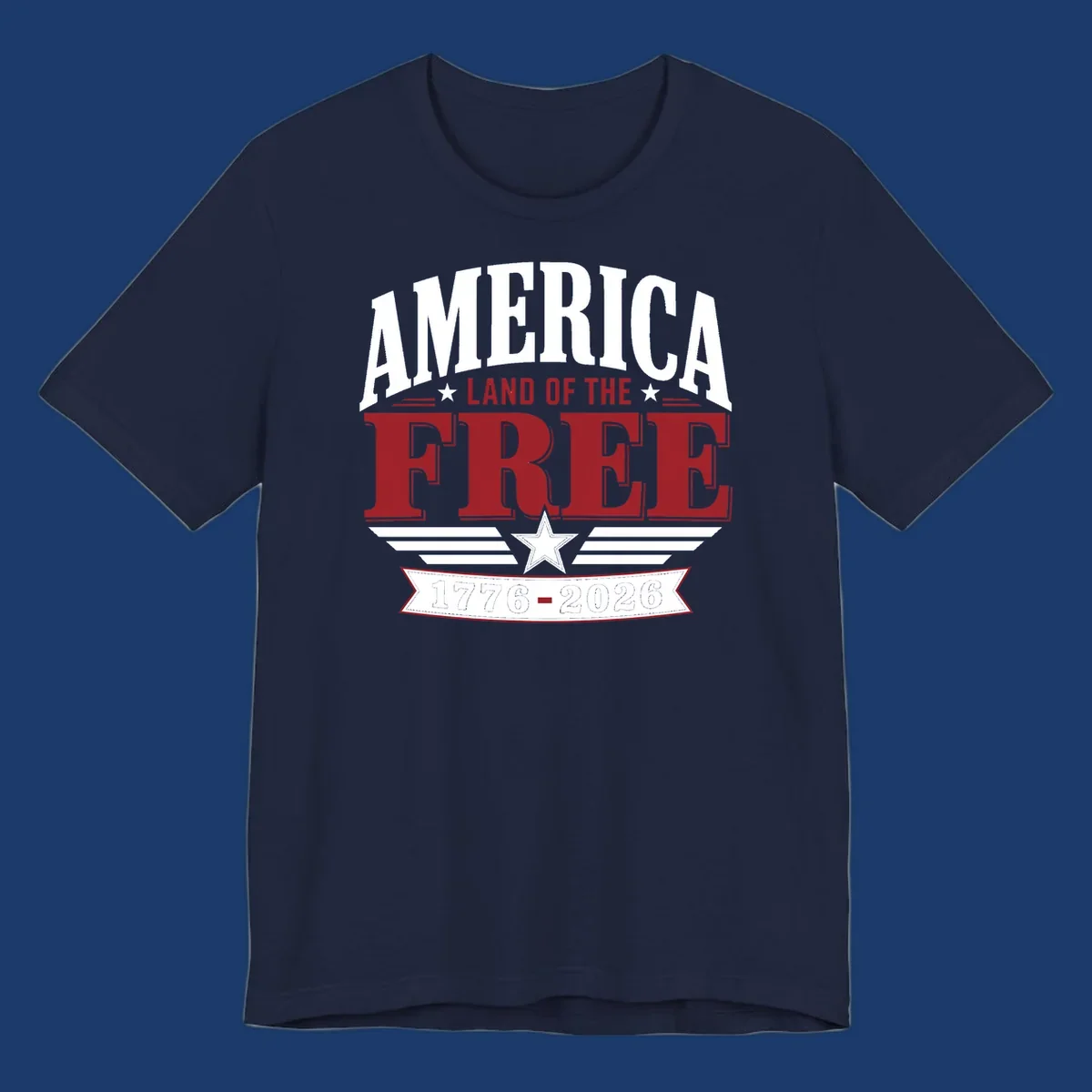 America 250th anniversary typography with stars and stripes.