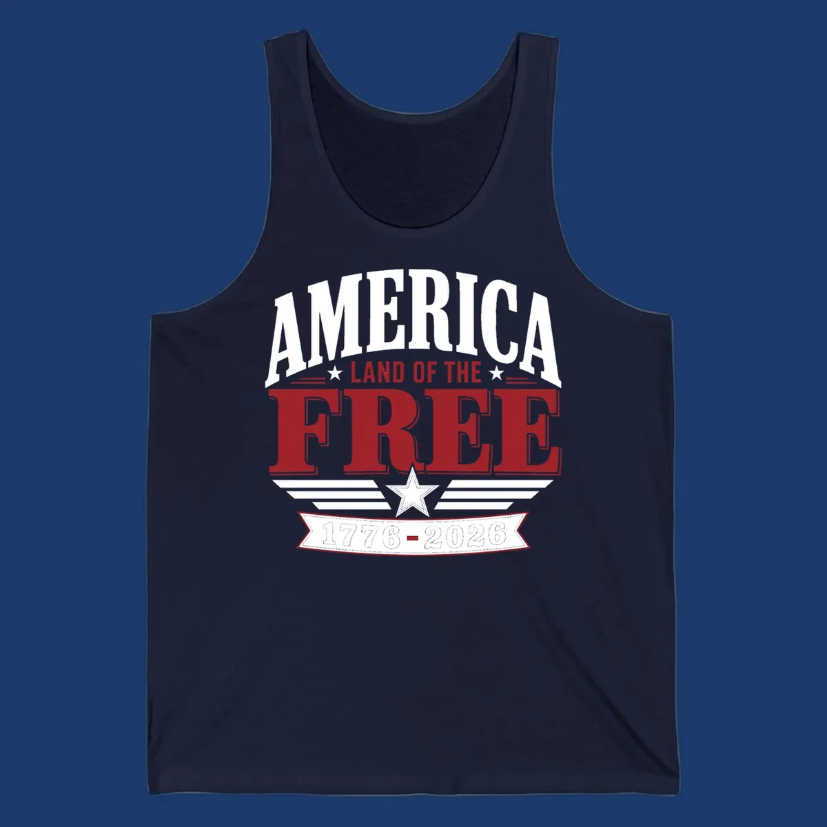 America 250th anniversary typography with stars and stripes.