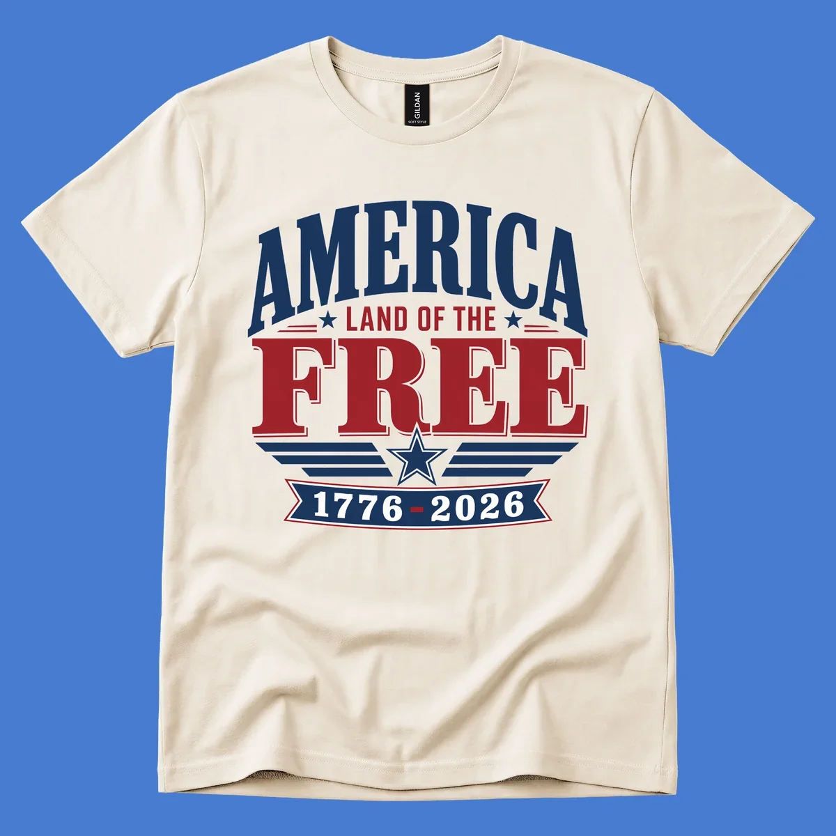 America 250th anniversary typography with stars and stripes.