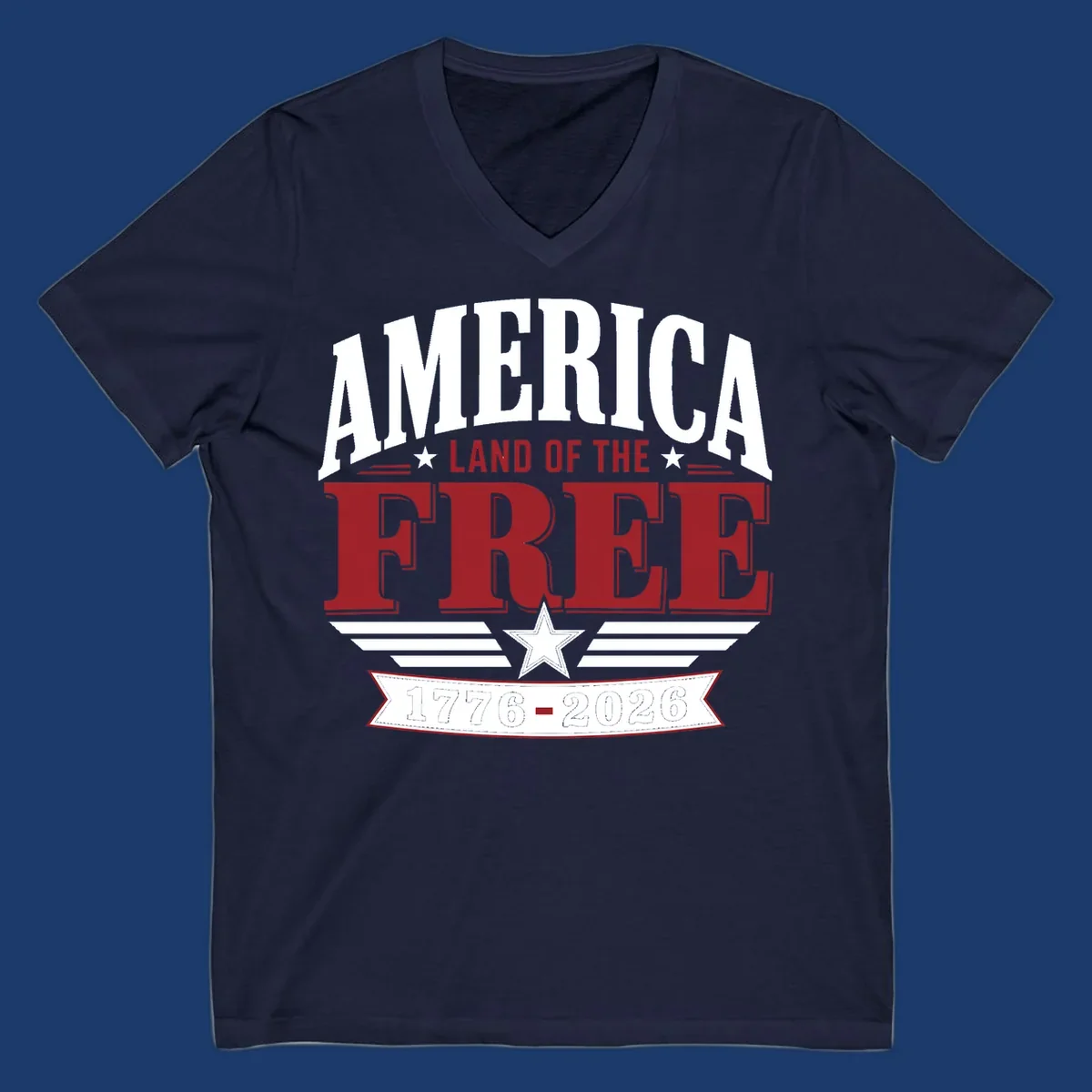 America 250th anniversary typography with stars and stripes.