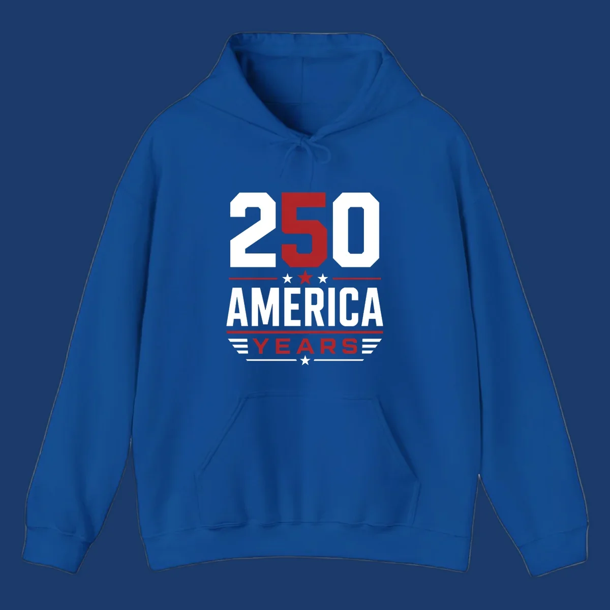 America 250th Anniversary design with bold text and patriotic elements.