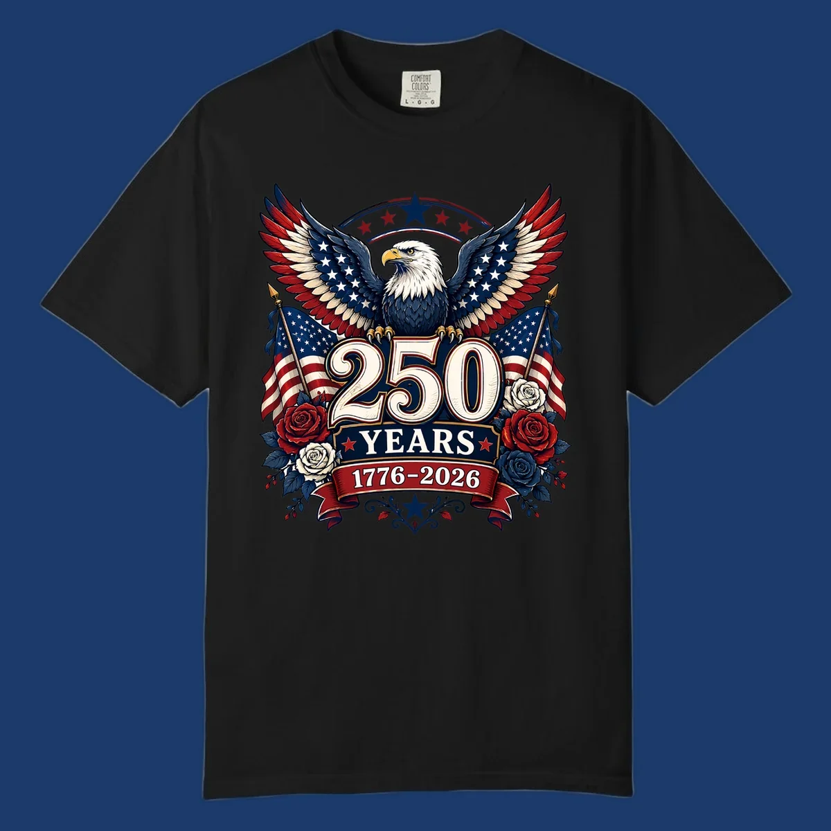 America 250 years eagle and roses patriotic celebration design.
