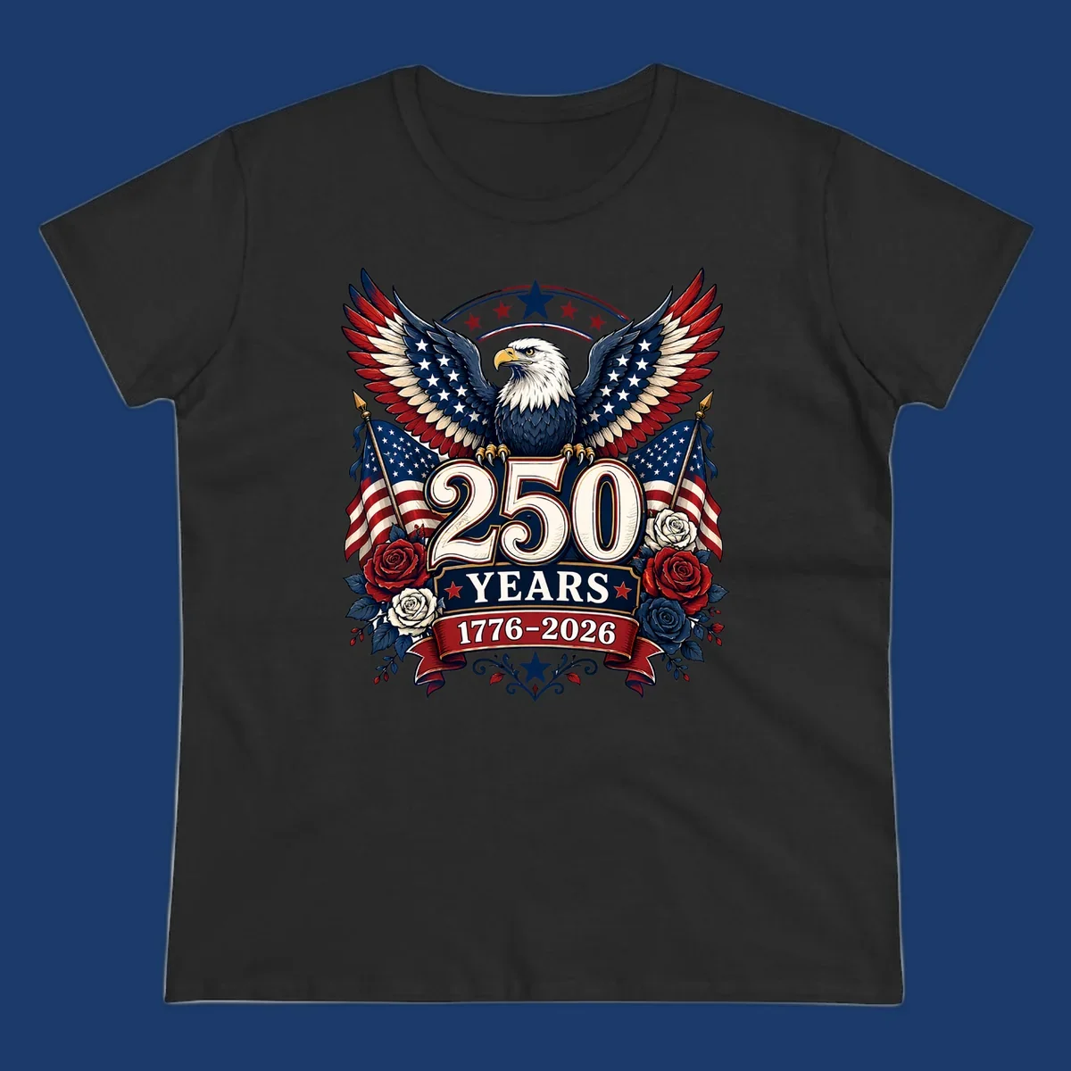 America 250 years eagle and roses patriotic celebration design.
