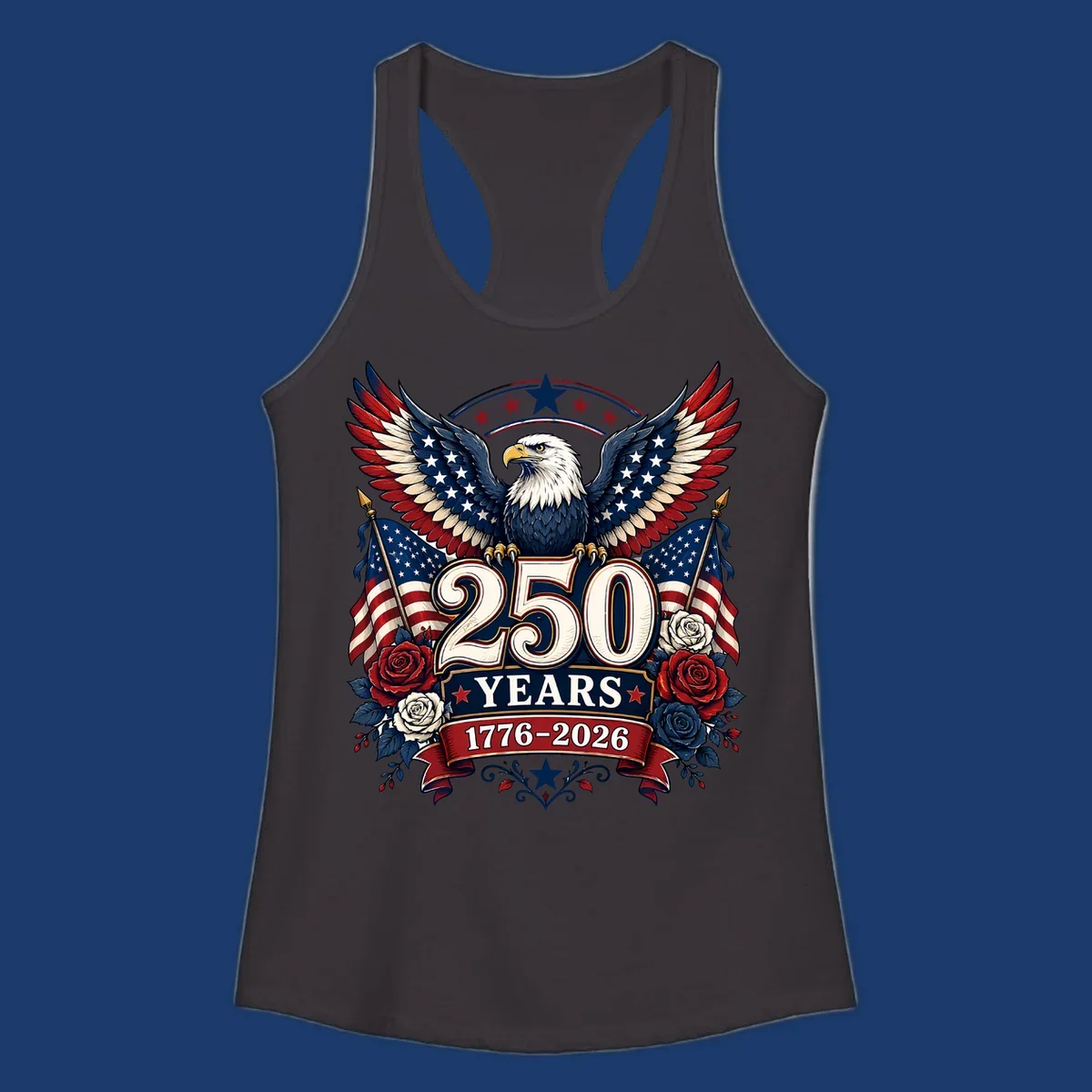 America 250 years eagle and roses patriotic celebration design.