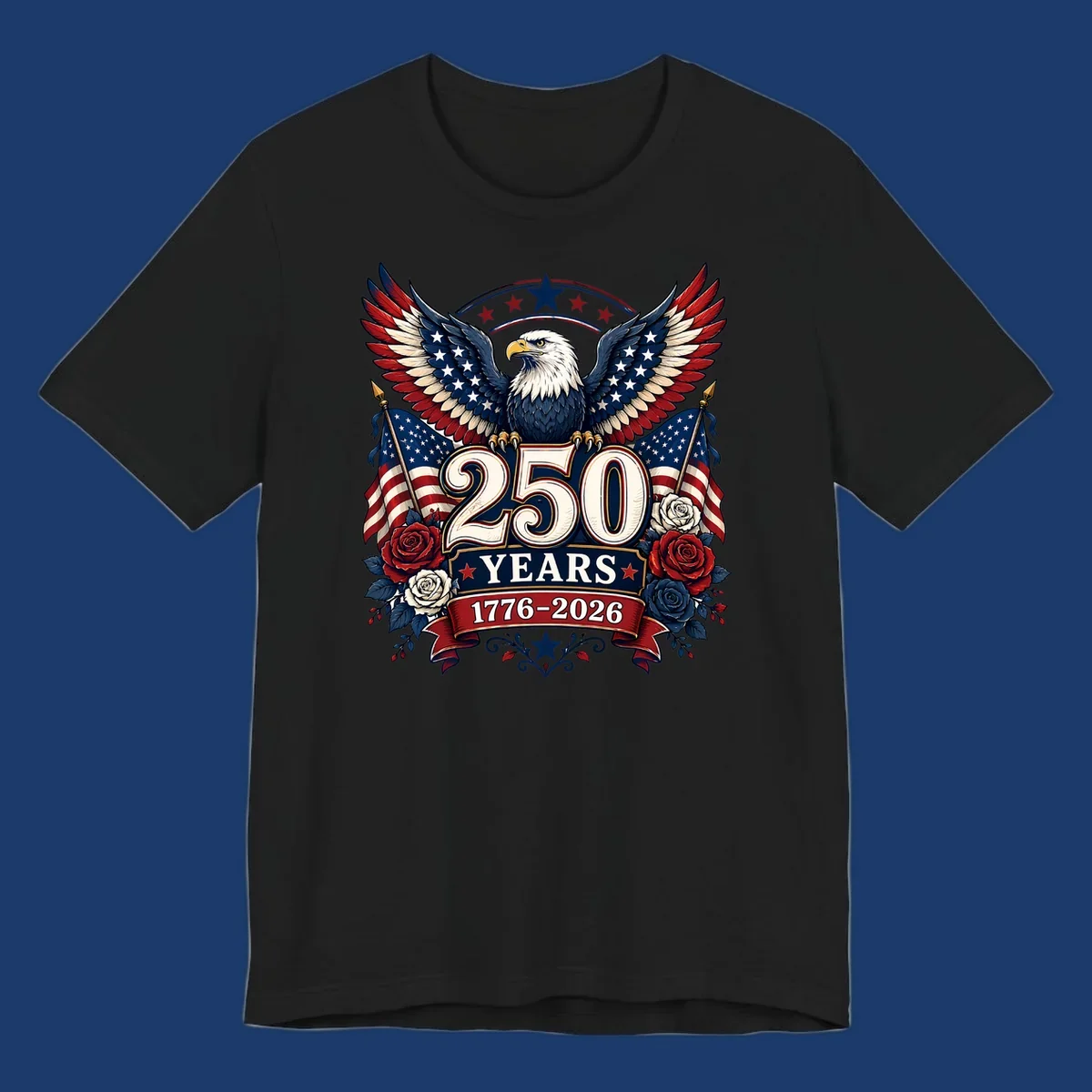 America 250 years eagle and roses patriotic celebration design.