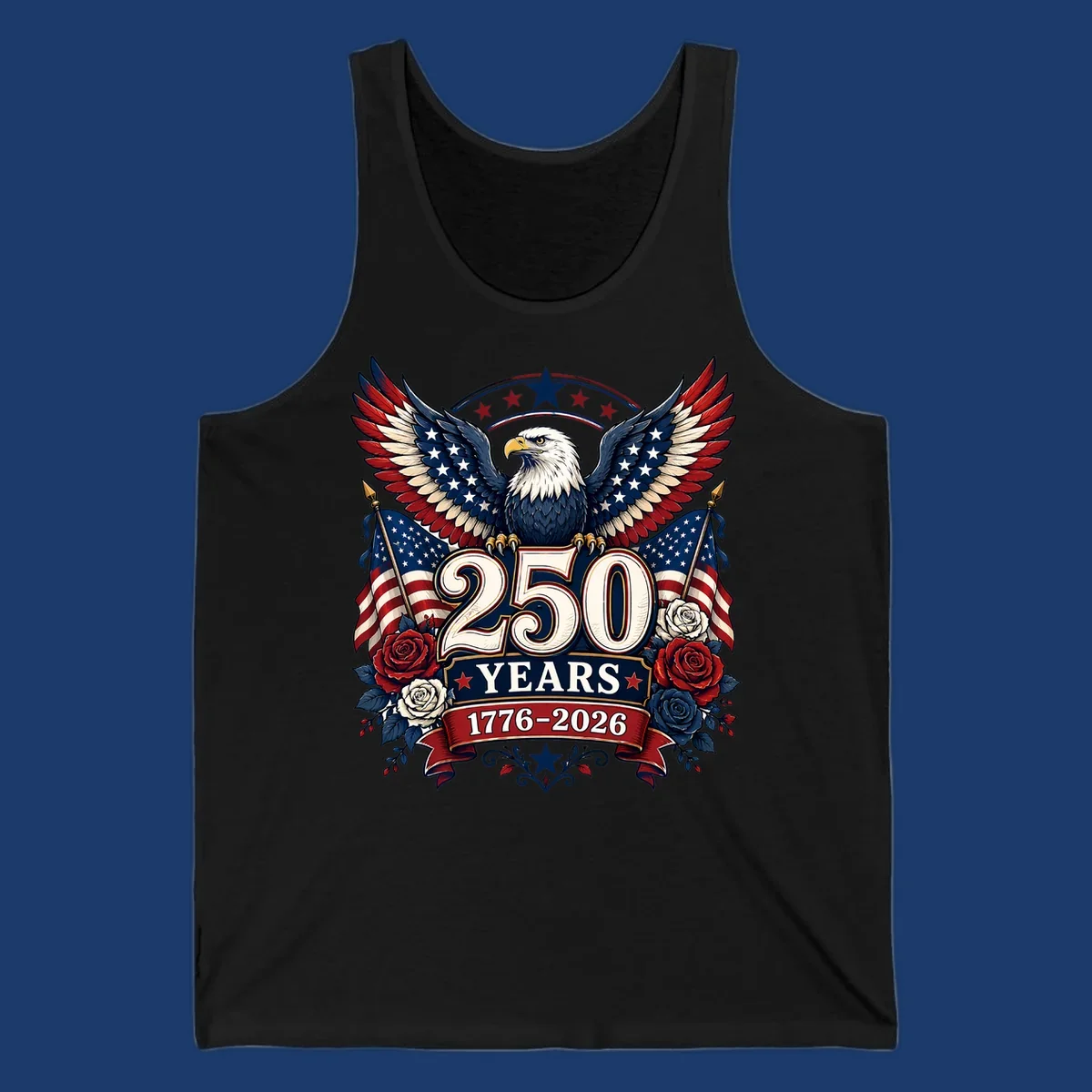 America 250 years eagle and roses patriotic celebration design.