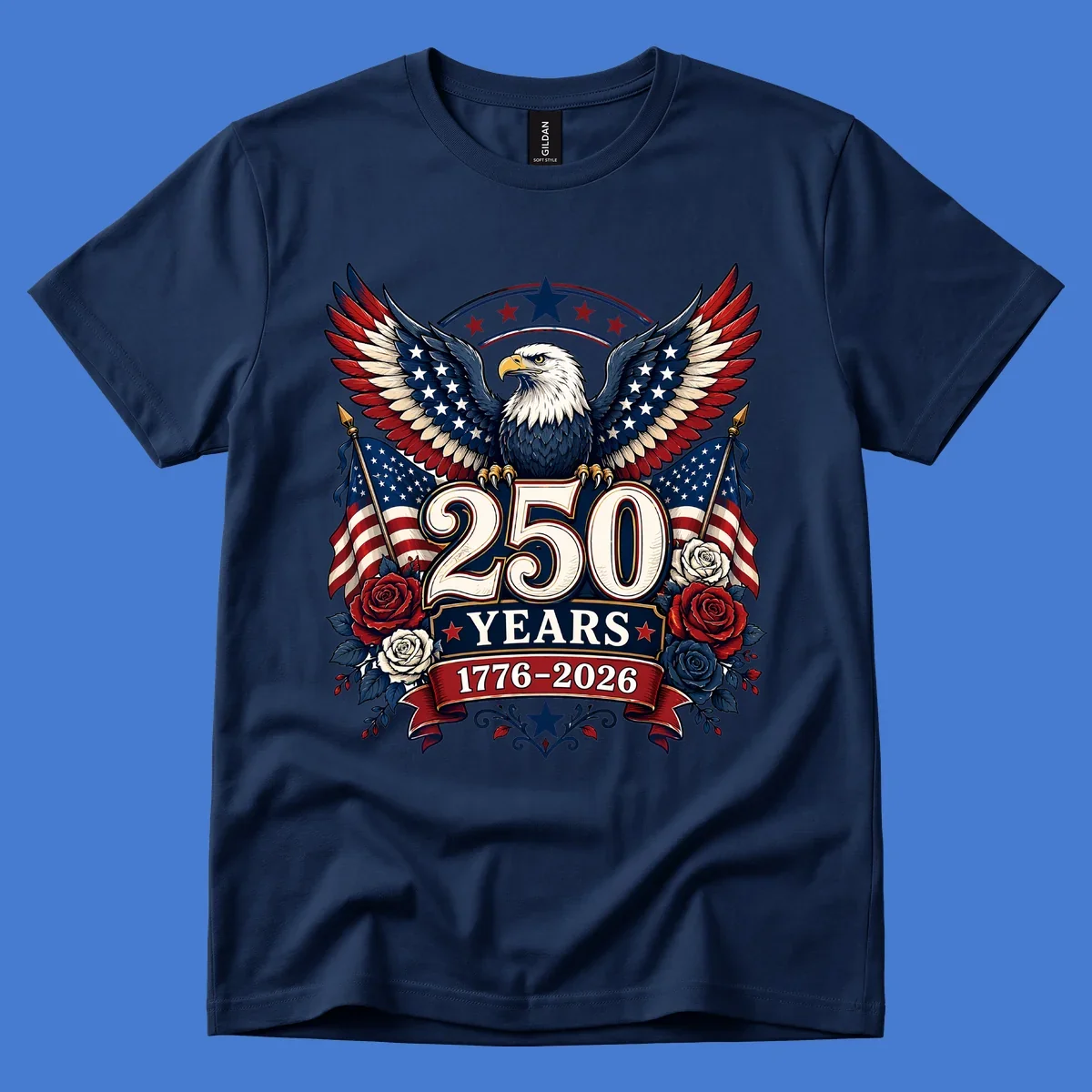 America 250 years eagle and roses patriotic celebration design.