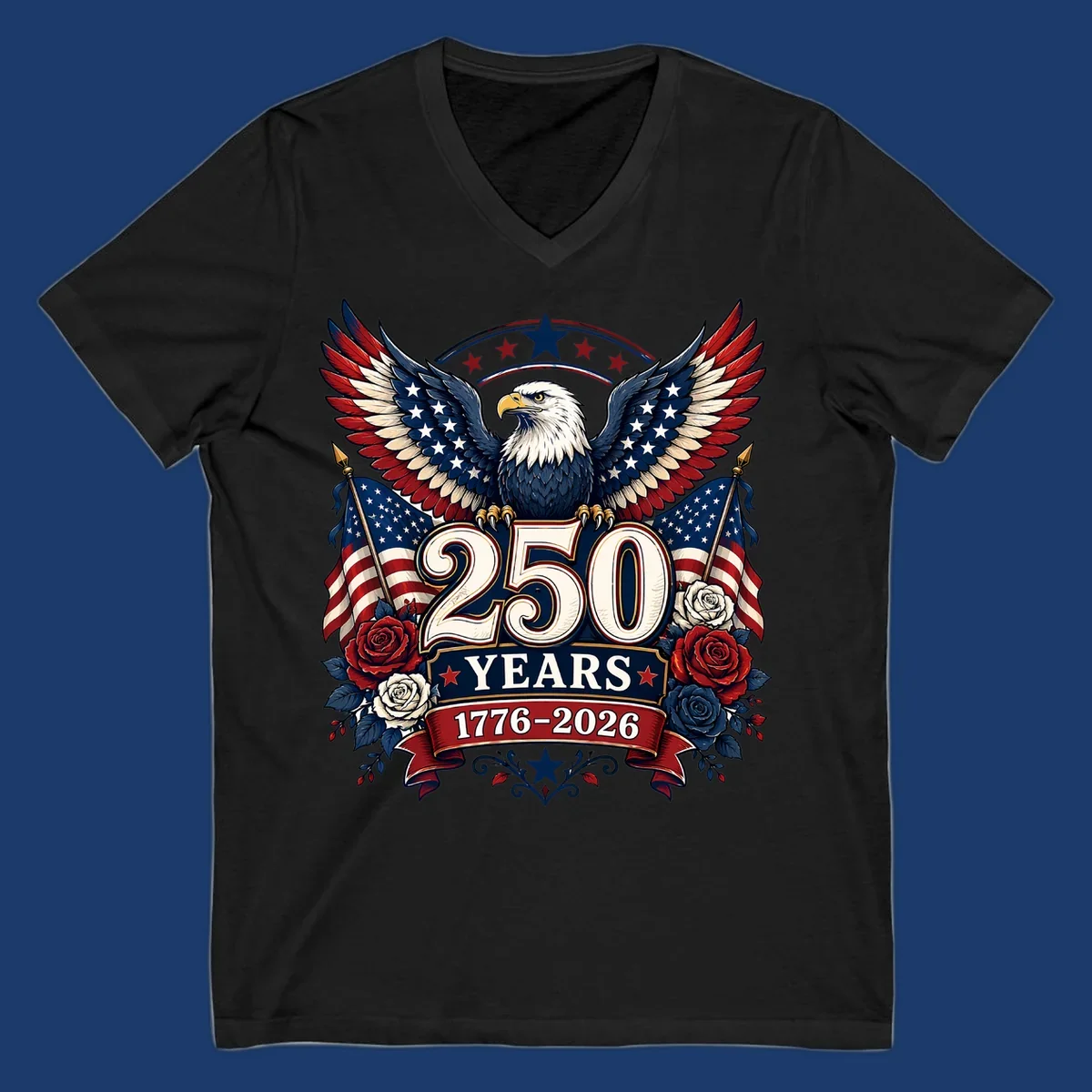 America 250 years eagle and roses patriotic celebration design.