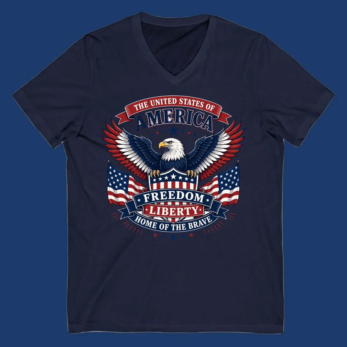 American freedom eagle with flags and patriotic text for USA celebration.