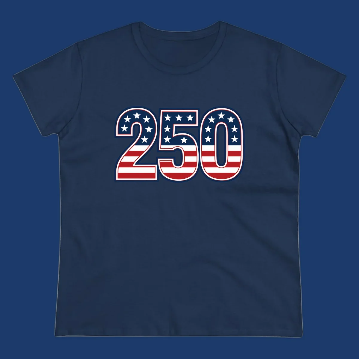 America 250th anniversary bold numbers with American flag pattern. Celebrate USA.